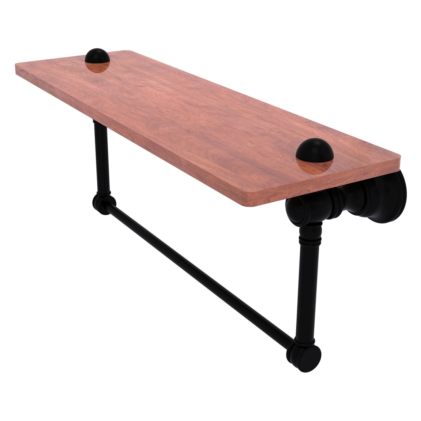 Allied Brass Carolina 16" x 5.54" Matte Black Solid Brass Wood Shelf With Integrated Towel Bar