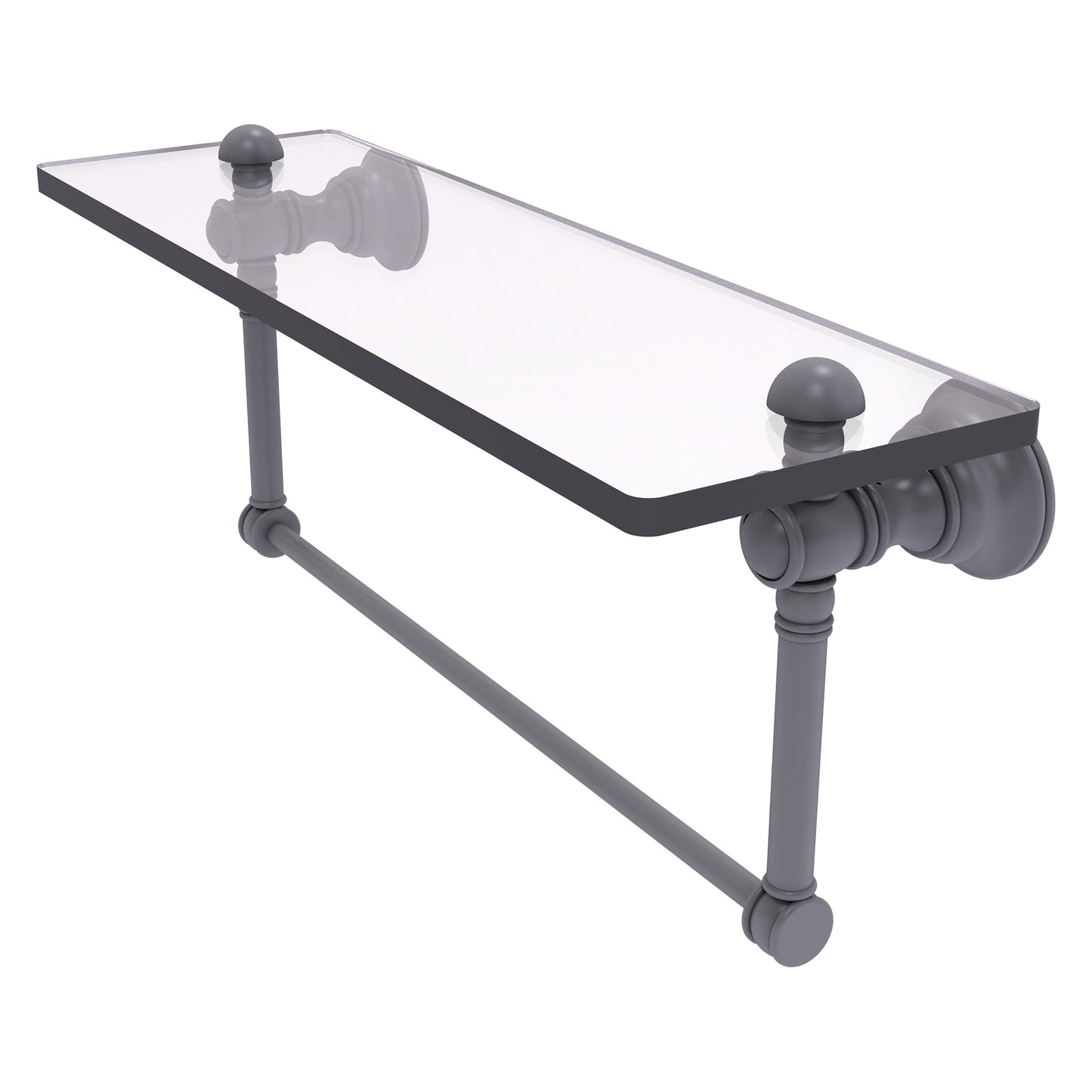 Allied Brass Carolina 16" x 5.54" Matte Gray Solid Brass Glass Shelf With Integrated Towel Bar