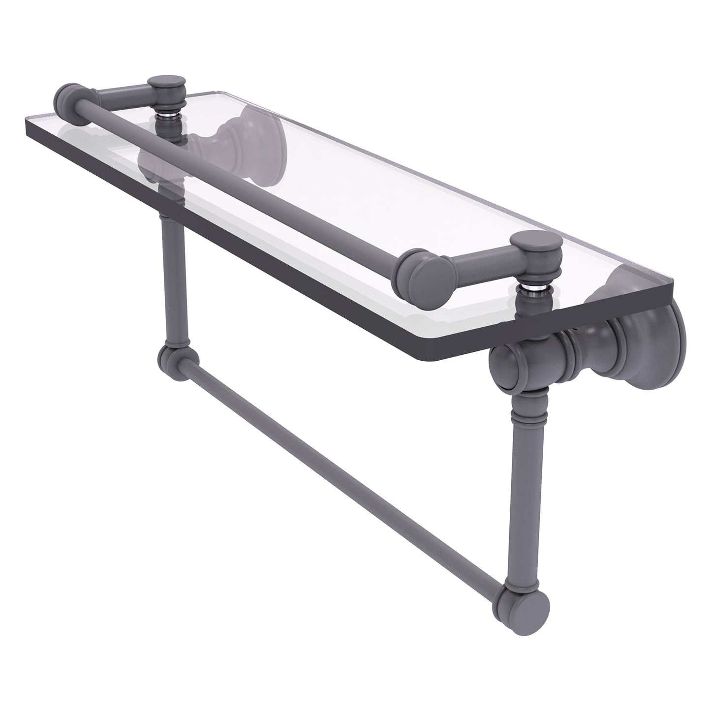 Allied Brass Carolina 16" x 5.54" Matte Gray Solid Brass Glass Shelf With Towel Bar