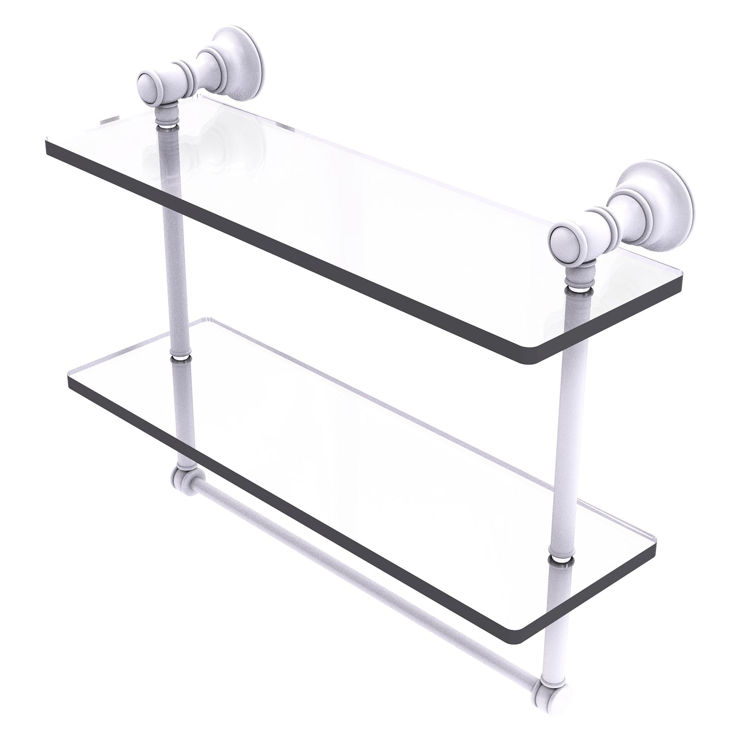Allied Brass Carolina 16" x 5.54" Matte White Solid Brass Double Glass Shelf With Towel Bar