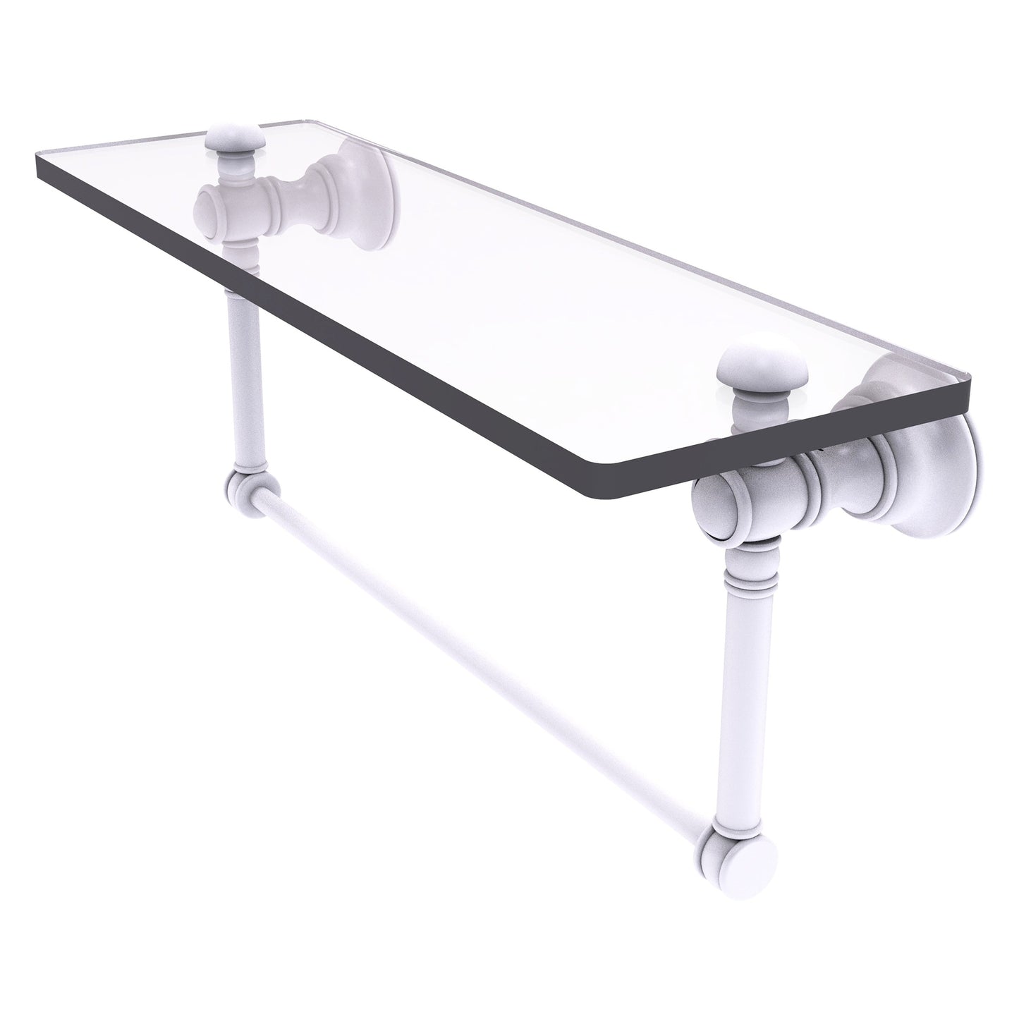 Allied Brass Carolina 16" x 5.54" Matte White Solid Brass Glass Shelf With Integrated Towel Bar