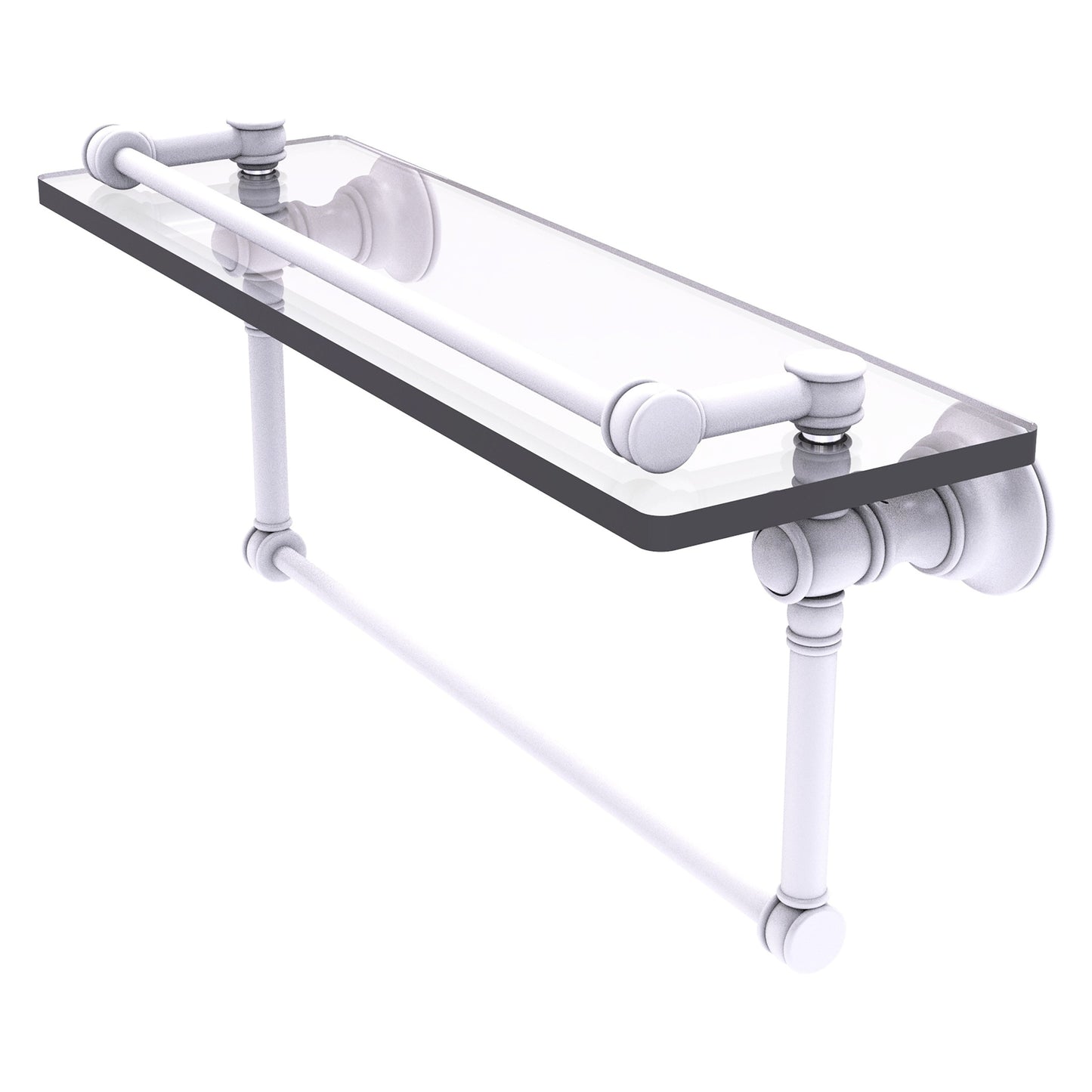Allied Brass Carolina 16" x 5.54" Matte White Solid Brass Glass Shelf With Towel Bar