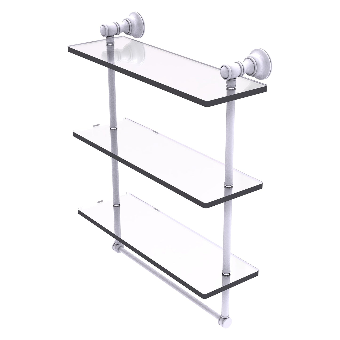 Allied Brass Carolina 16" x 5.54" Matte White Solid Brass Triple Glass Shelf With Towel Bar