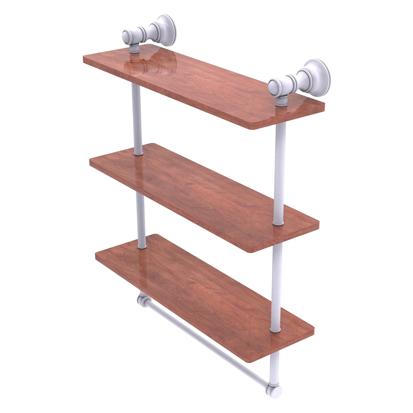 Allied Brass Carolina 16" x 5.54" Matte White Solid Brass Triple Wood Shelf With Towel Bar