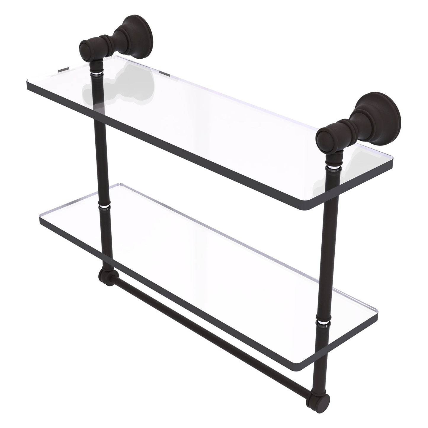 Allied Brass Carolina 16" x 5.54" Oil Rubbed Bronze Solid Brass Double Glass Shelf With Towel Bar