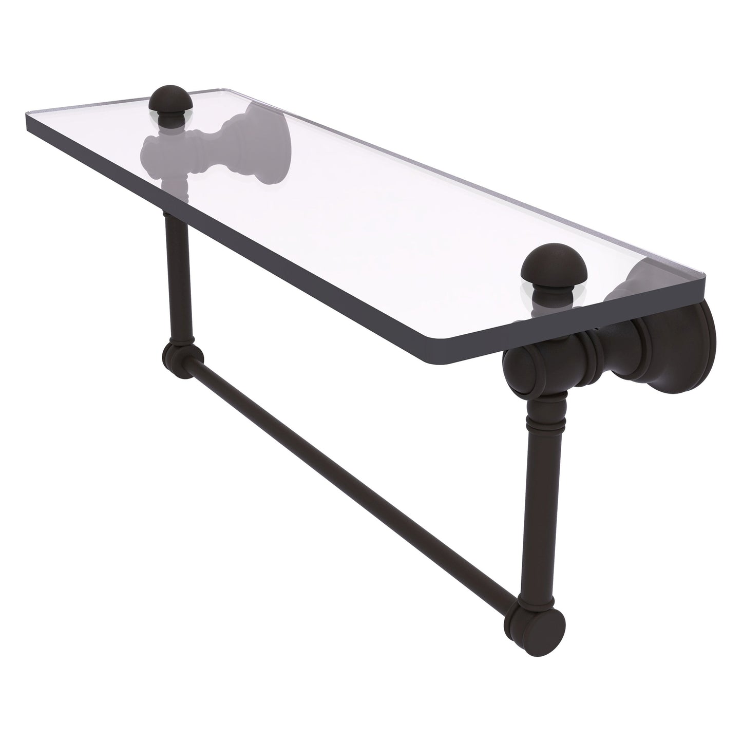 Allied Brass Carolina 16" x 5.54" Oil Rubbed Bronze Solid Brass Glass Shelf With Integrated Towel Bar