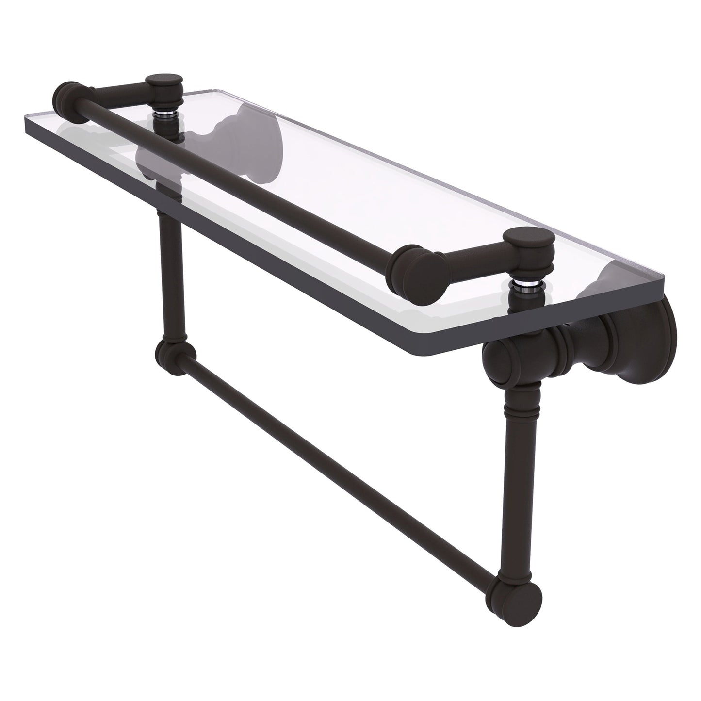 Allied Brass Carolina 16" x 5.54" Oil Rubbed Bronze Solid Brass Glass Shelf With Towel Bar