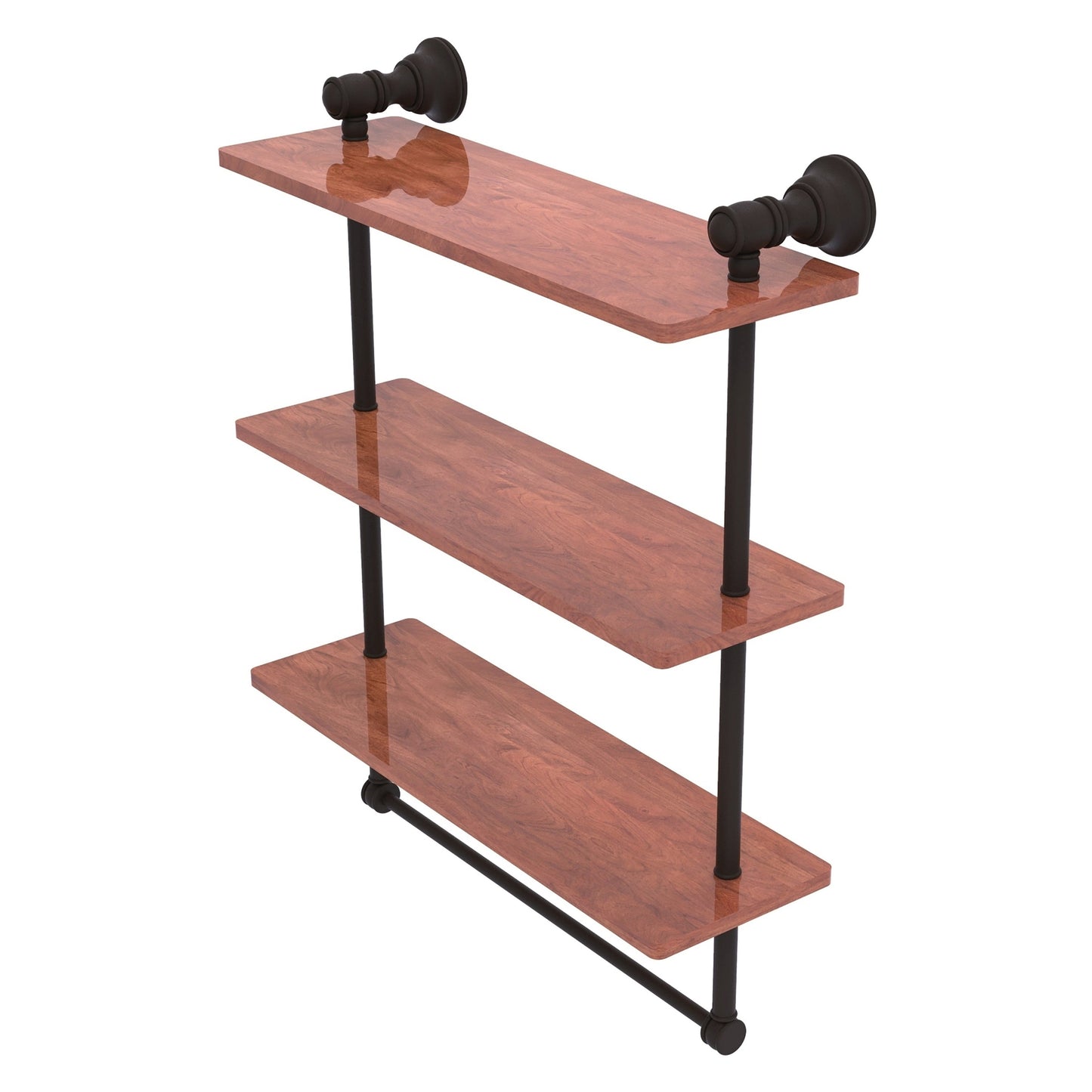 Allied Brass Carolina 16" x 5.54" Oil Rubbed Bronze Solid Brass Triple Wood Shelf With Towel Bar