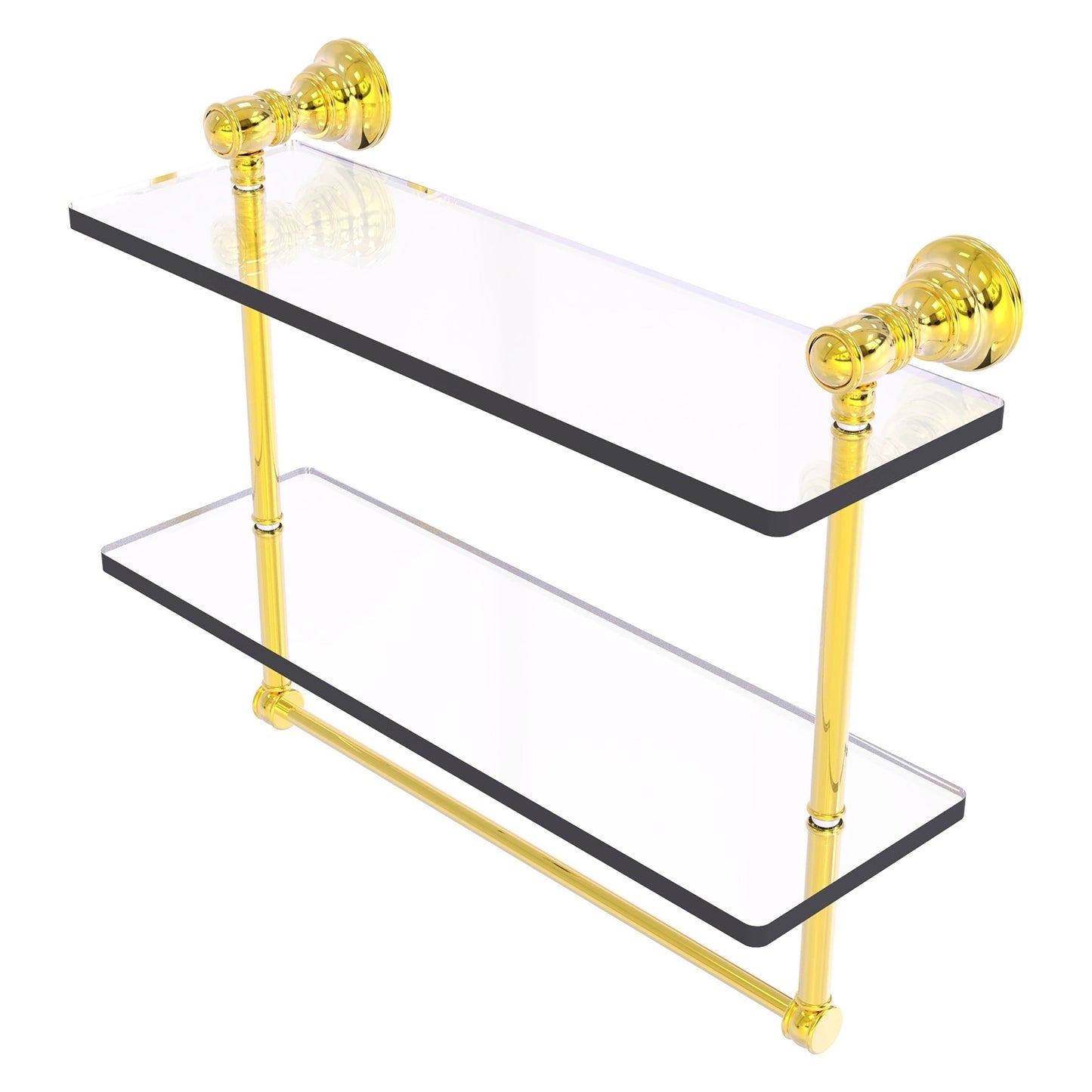 Allied Brass Carolina 16" x 5.54" Polished Brass Solid Brass Double Glass Shelf With Towel Bar