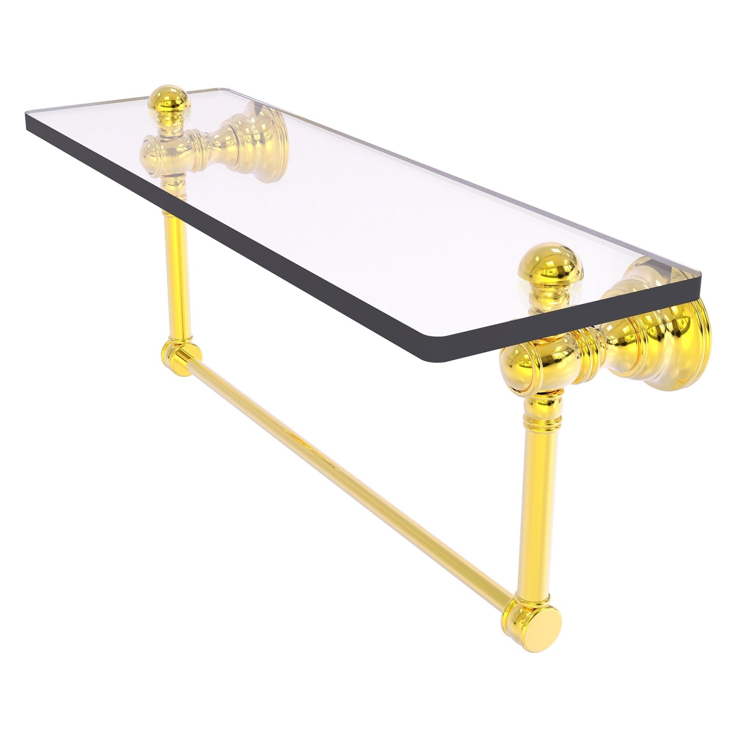 Allied Brass Carolina 16" x 5.54" Polished Brass Solid Brass Glass Shelf With Integrated Towel Bar