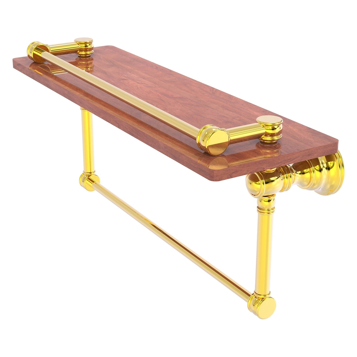 Allied Brass Carolina 16" x 5.54" Polished Brass Solid Brass Wood Shelf With Towel Bar