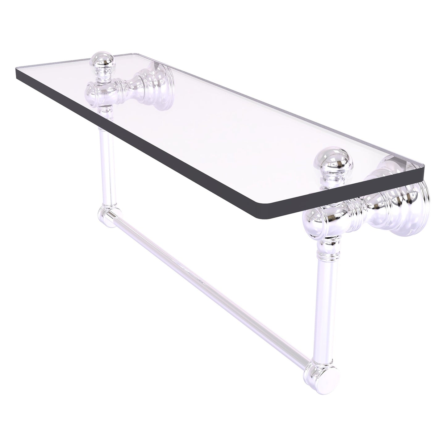Allied Brass Carolina 16" x 5.54" Polished Chrome Solid Brass Glass Shelf With Integrated Towel Bar