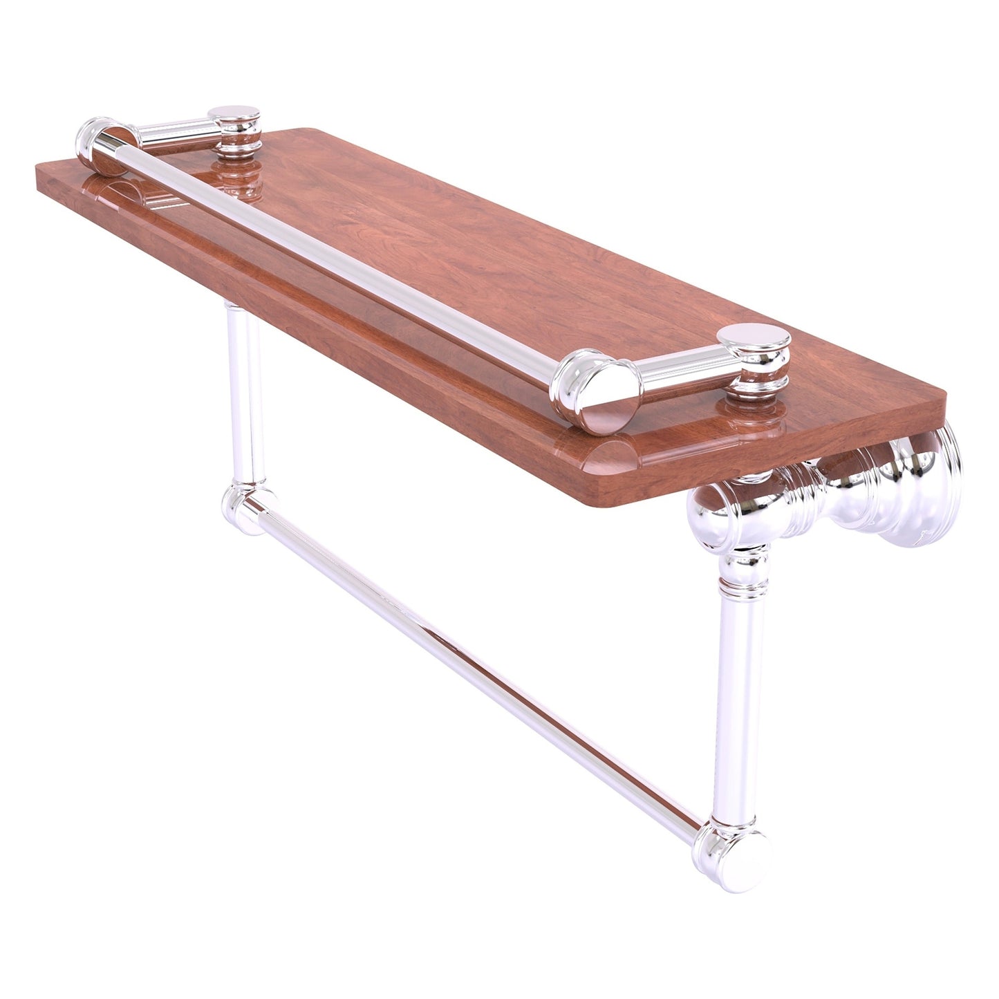 Allied Brass Carolina 16" x 5.54" Polished Chrome Solid Brass Wood Shelf With Towel Bar
