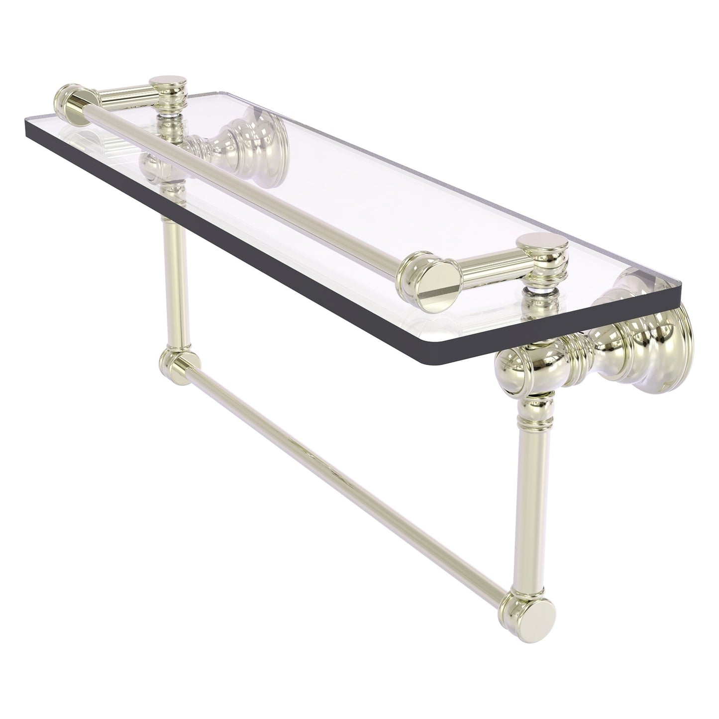 Allied Brass Carolina 16" x 5.54" Polished Nickel Solid Brass Glass Shelf With Towel Bar