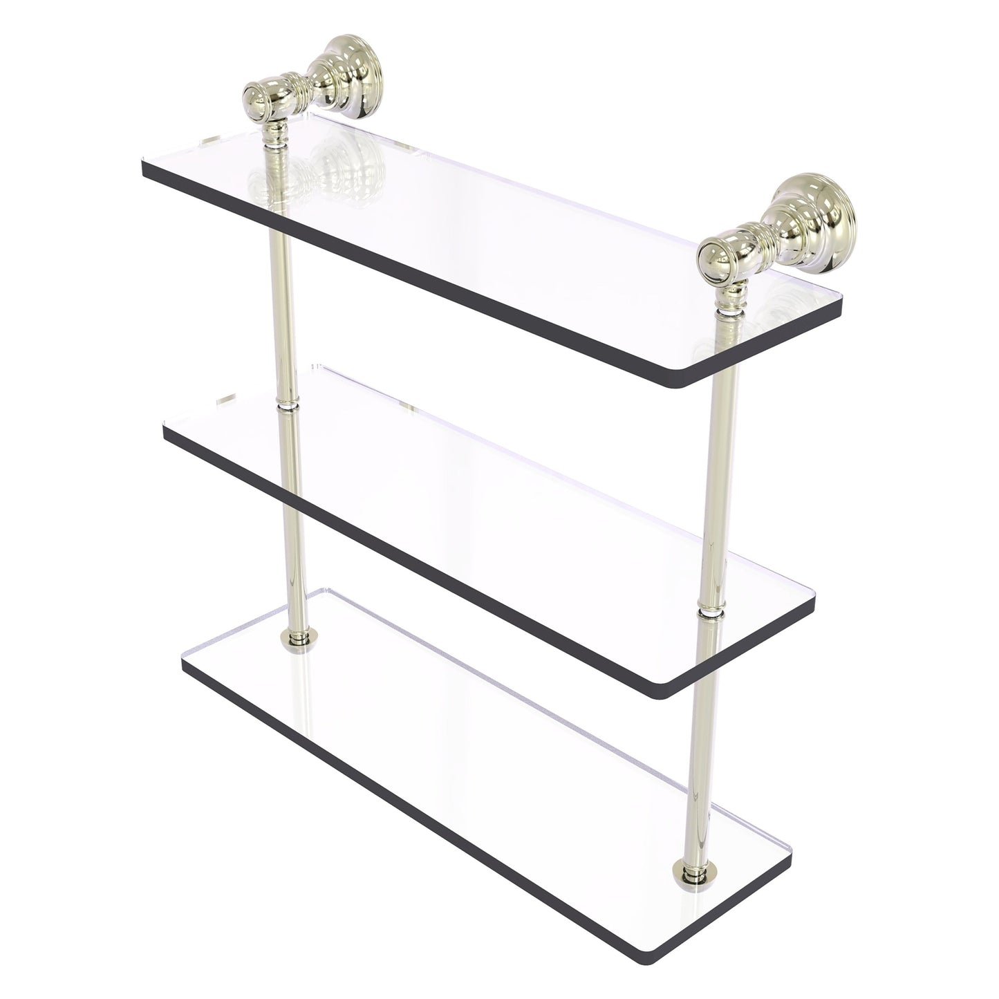 Allied Brass Carolina 16" x 5.54" Polished Nickel Solid Brass Triple Glass Shelf
