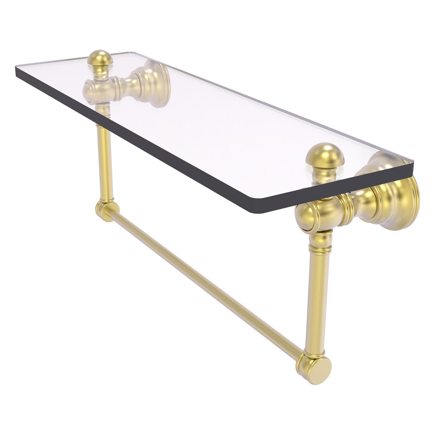 Allied Brass Carolina 16" x 5.54" Satin Brass Solid Brass Glass Shelf With Integrated Towel Bar