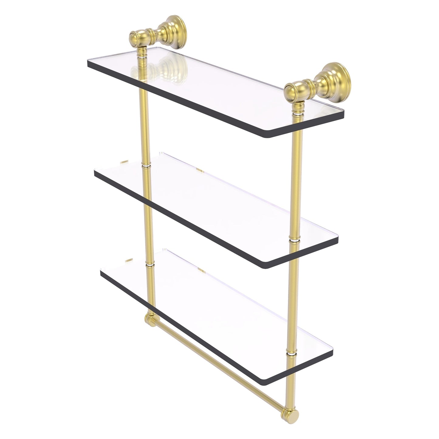 Allied Brass Carolina 16" x 5.54" Satin Brass Solid Brass Triple Glass Shelf With Towel Bar
