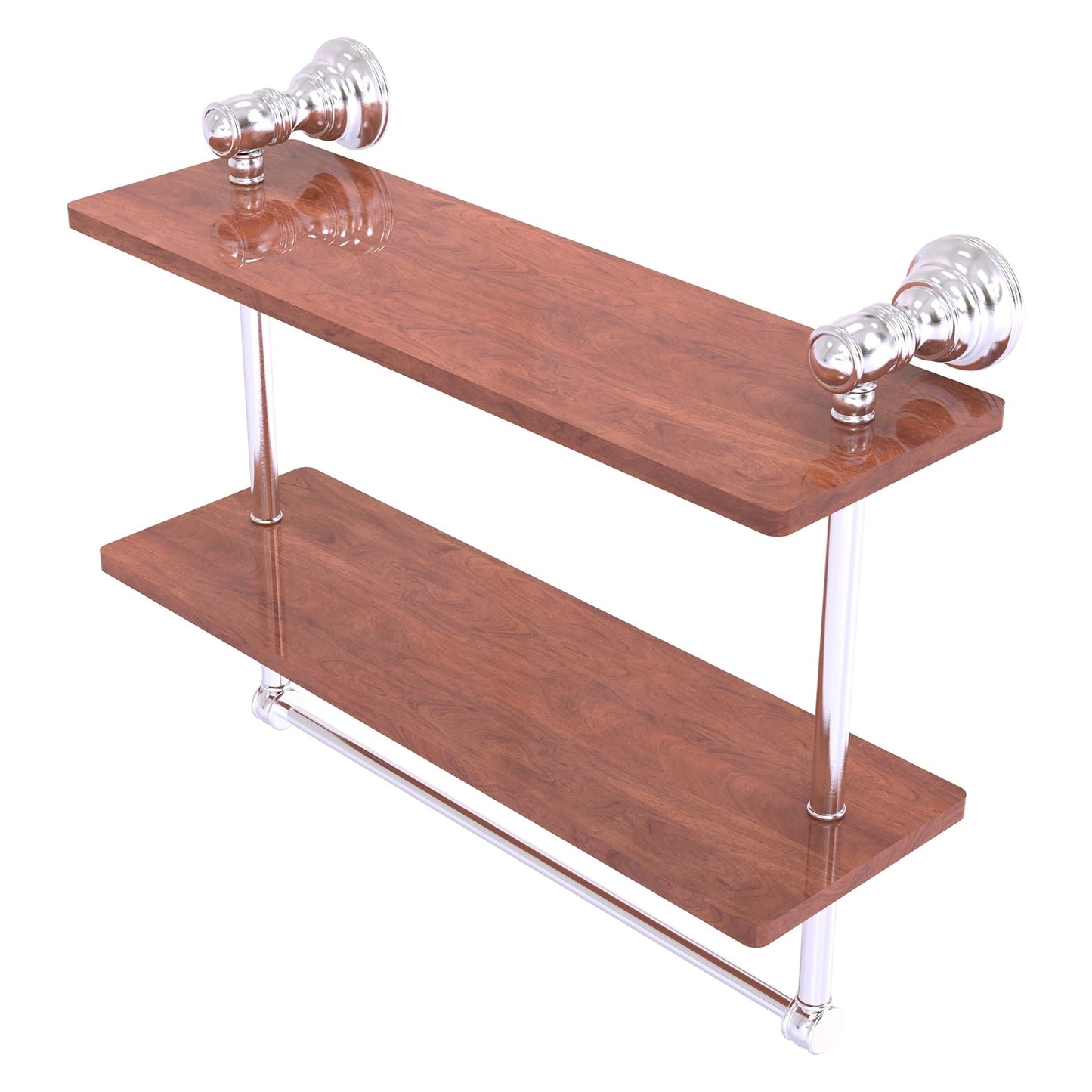 Allied Brass Carolina 16" x 5.54" Satin Chrome Solid Brass Double Wood Shelf With Towel Bar