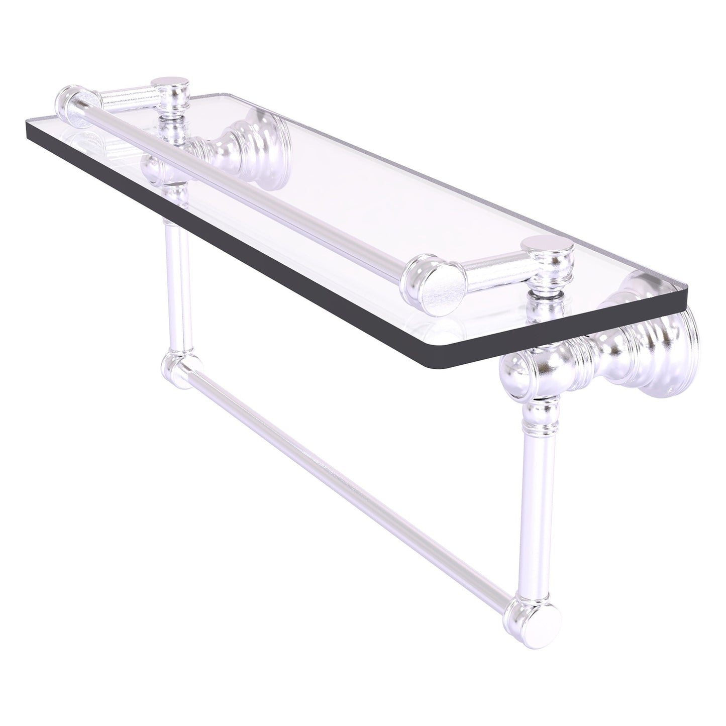 Allied Brass Carolina 16" x 5.54" Satin Chrome Solid Brass Glass Shelf With Towel Bar