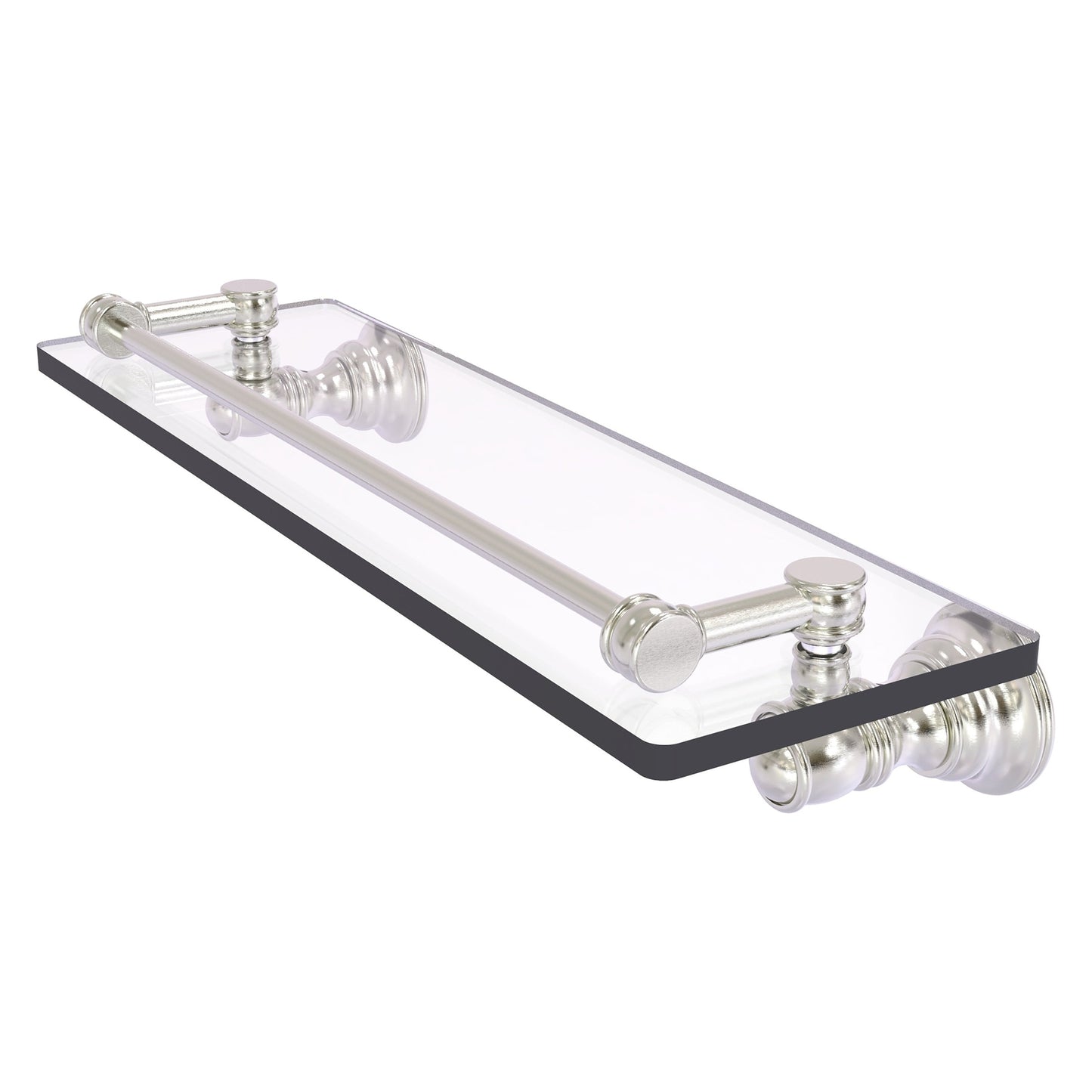 Allied Brass Carolina 16" x 5.54" Satin Nickel Solid Brass Glass Shelf With Gallery Rail