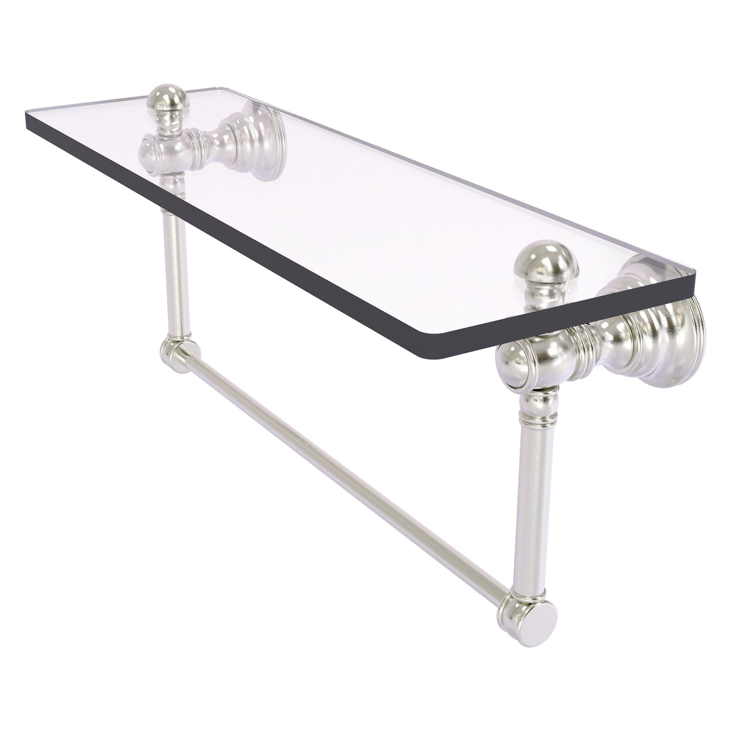 Allied Brass Carolina 16" x 5.54" Satin Nickel Solid Brass Glass Shelf With Integrated Towel Bar