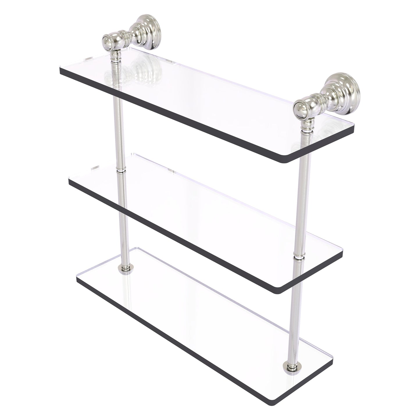 Allied Brass Carolina 16" x 5.54" Satin Nickel Solid Brass Triple Glass Shelf