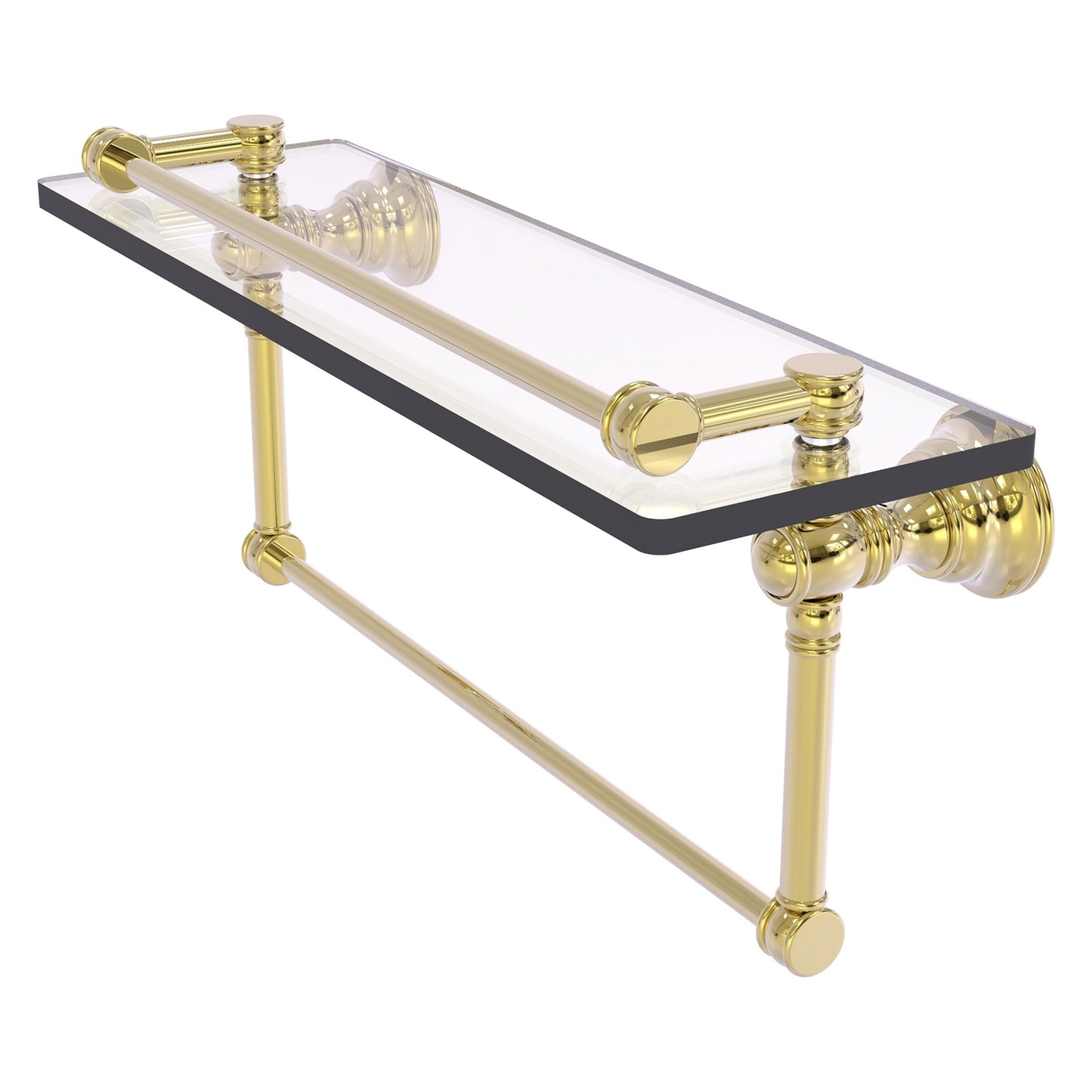 Allied Brass Carolina 16" x 5.54" Unlacquered Brass Solid Brass Glass Shelf With Towel Bar