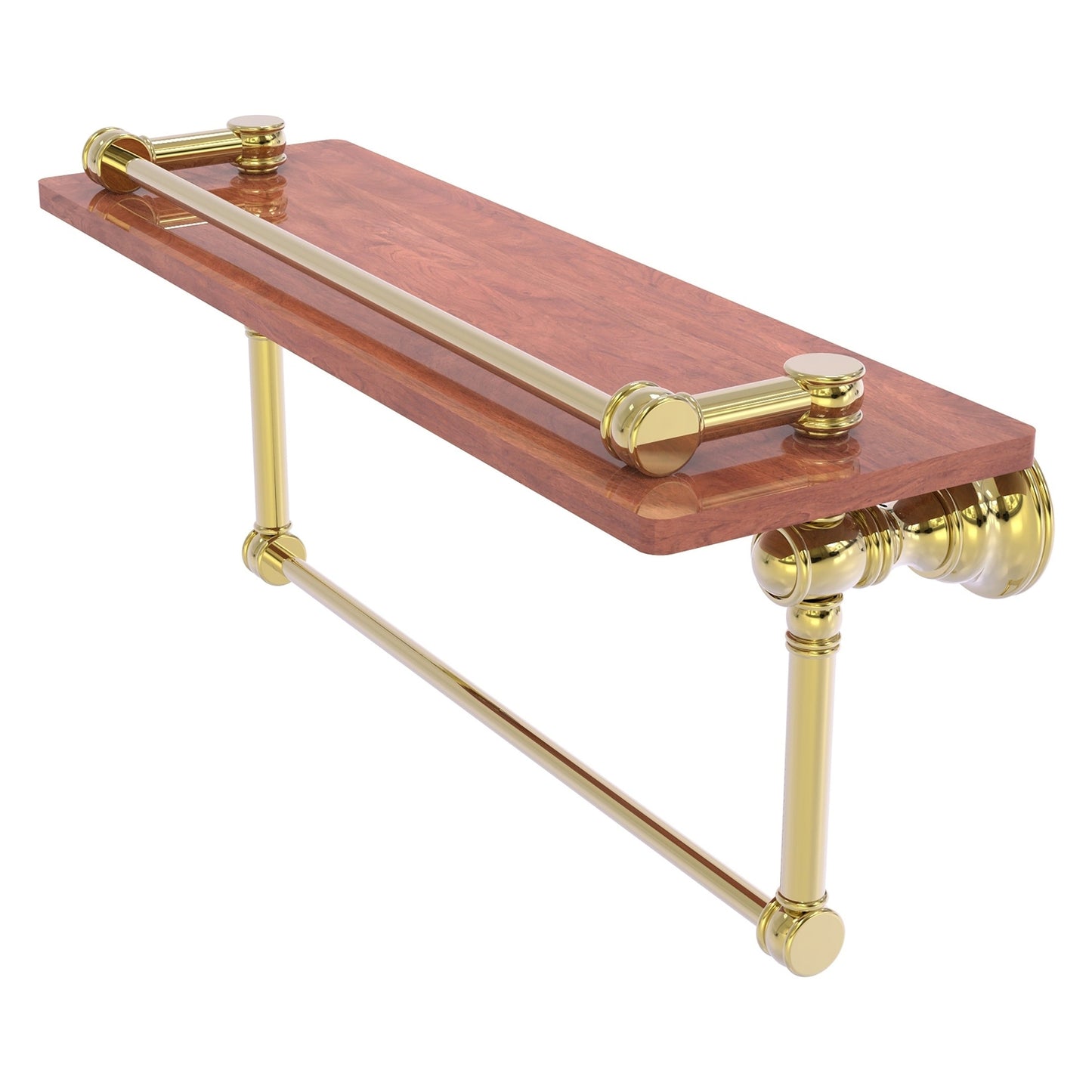 Allied Brass Carolina 16" x 5.54" Unlacquered Brass Solid Brass Wood Shelf With Towel Bar