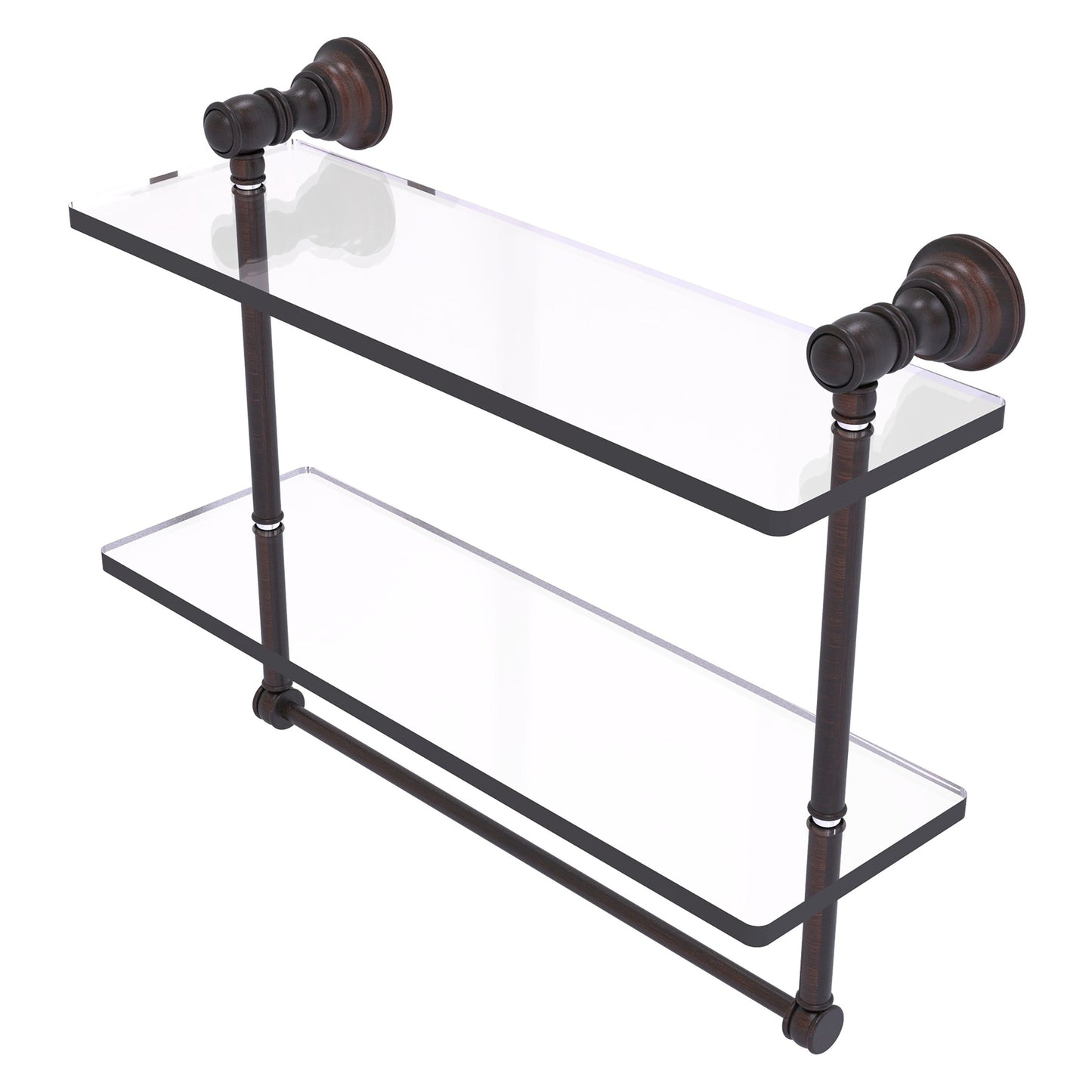 Allied Brass Carolina 16" x 5.54" Venetian Bronze Solid Brass Double Glass Shelf With Towel Bar
