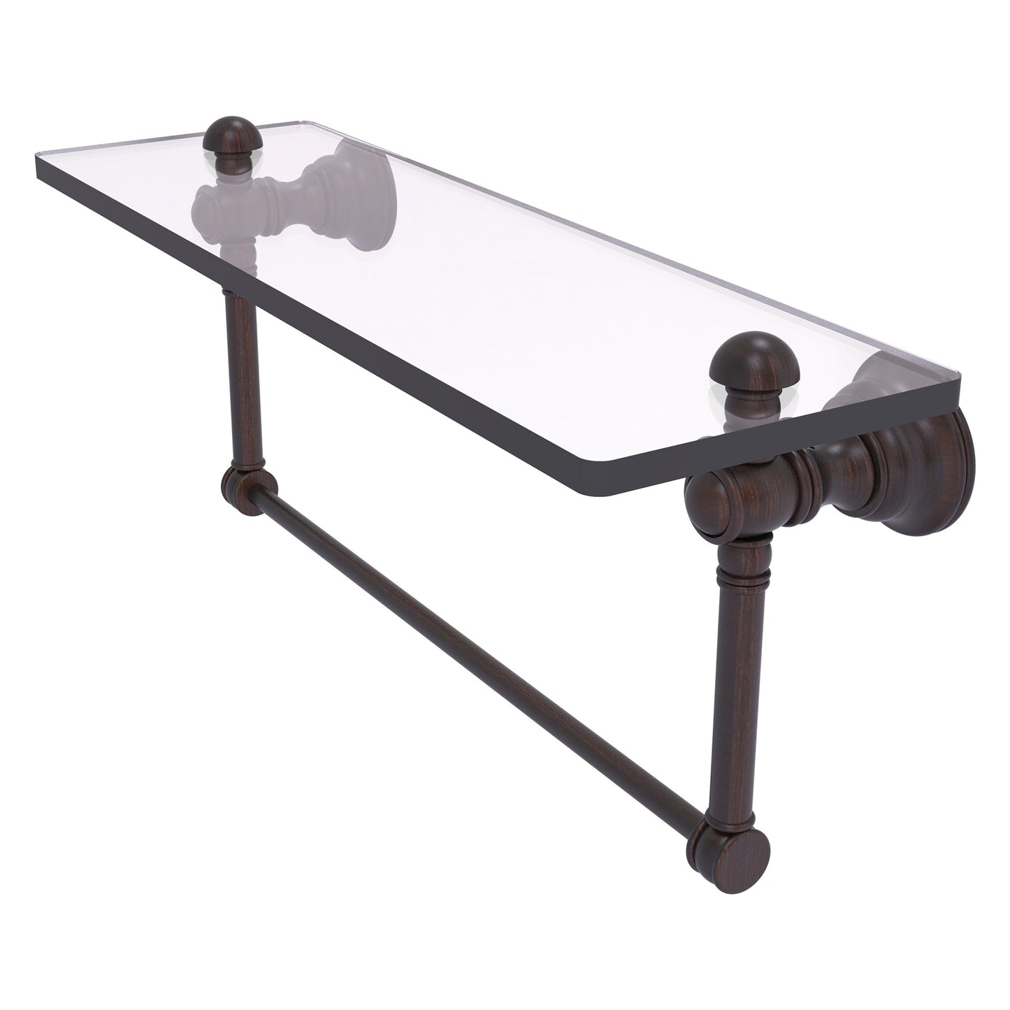 Allied Brass Carolina 16" x 5.54" Venetian Bronze Solid Brass Glass Shelf With Integrated Towel Bar
