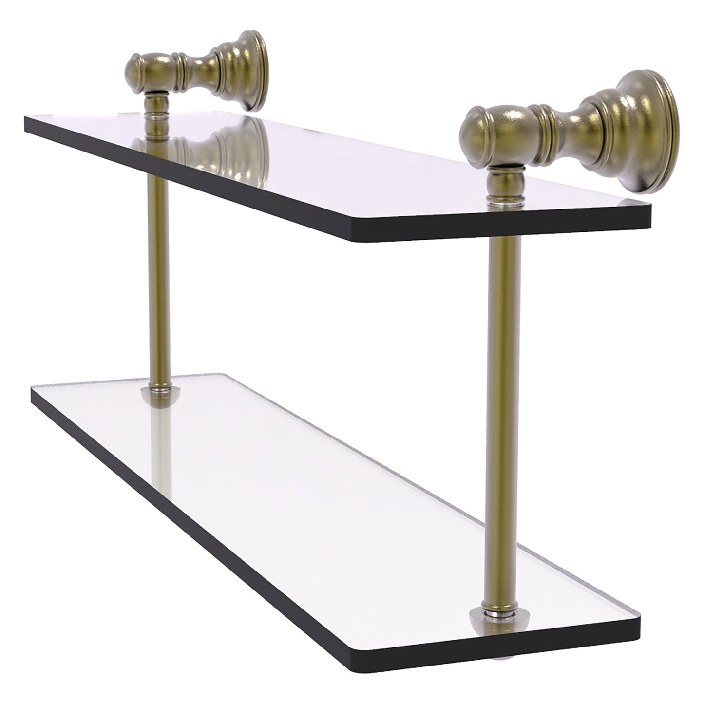 Allied Brass Carolina 16" x 5.6" Antique Brass Solid Brass Two-Tiered Glass Shelf