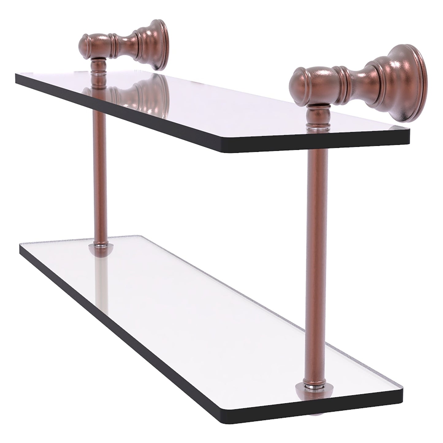 Allied Brass Carolina 16" x 5.6" Antique Copper Solid Brass Two-Tiered Glass Shelf