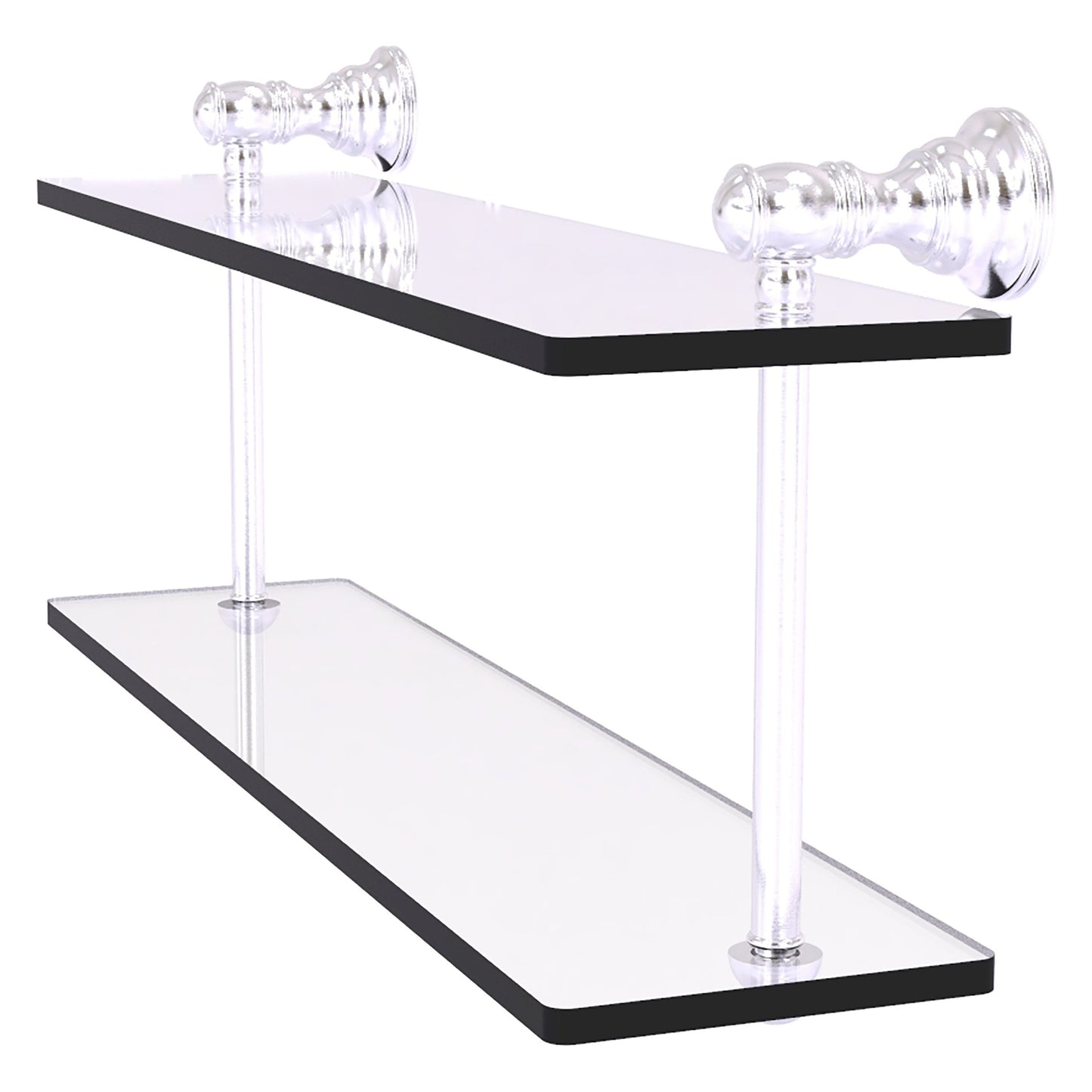 Allied Brass Carolina 16" x 5.6" Satin Chrome Solid Brass Two-Tiered Glass Shelf