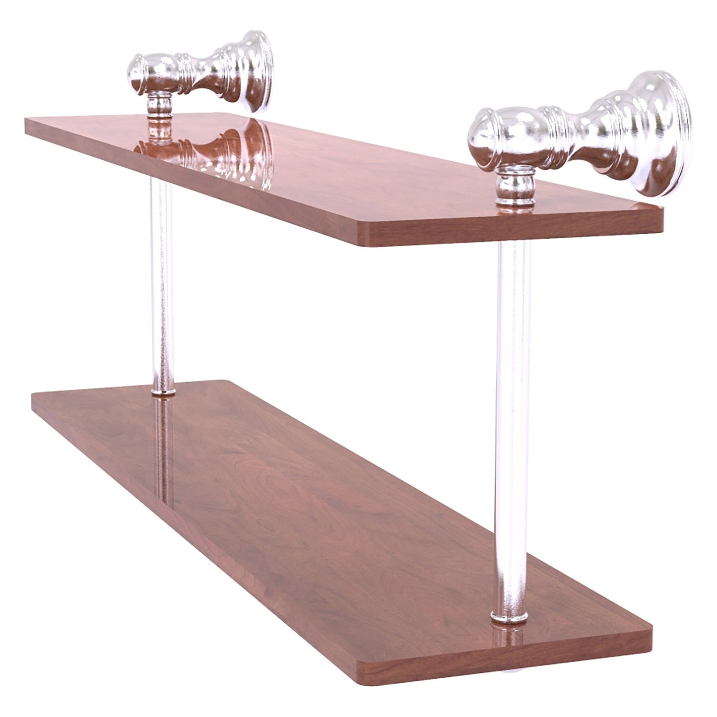 Allied Brass Carolina 16" x 5.6" Satin Chrome Solid Brass Two-Tiered Wood Shelf