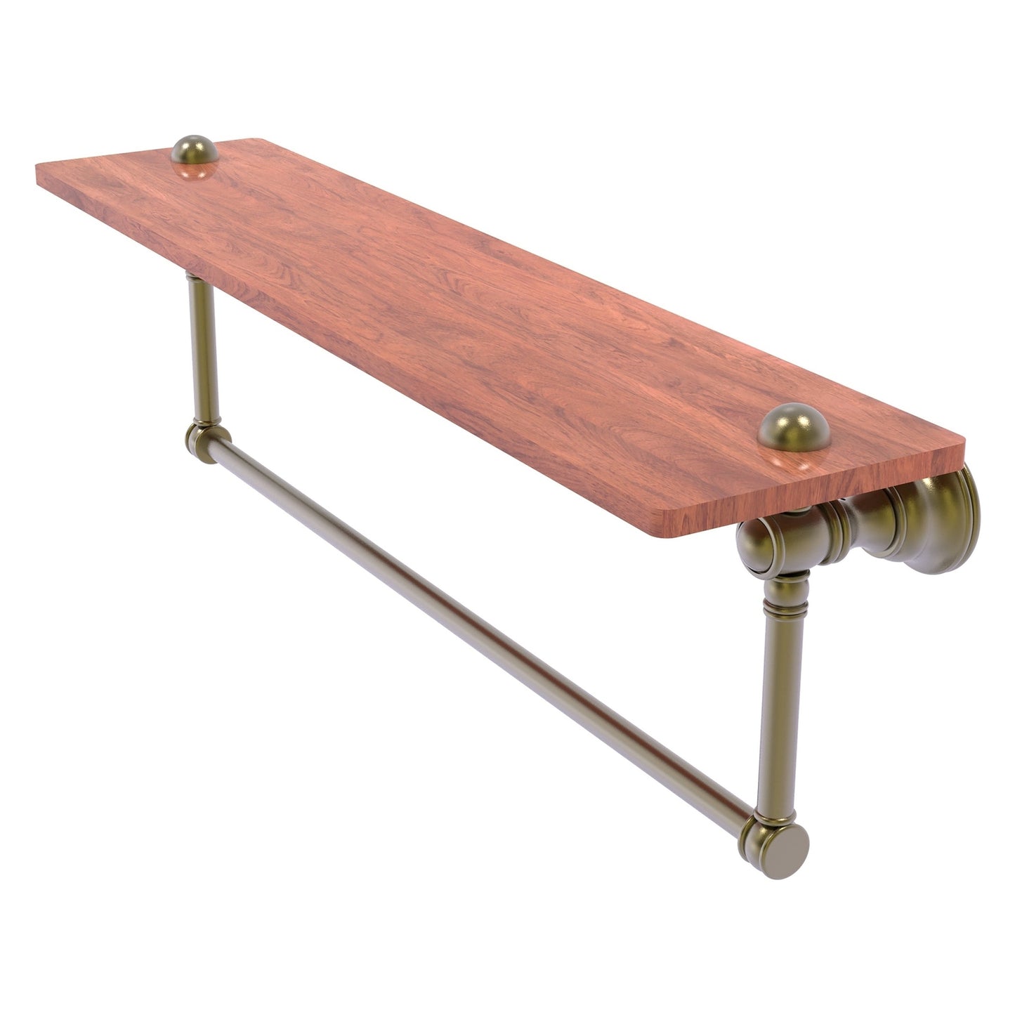 Allied Brass Carolina 22" x 5.54" Antique Brass Solid Brass Wood Shelf With Integrated Towel Bar