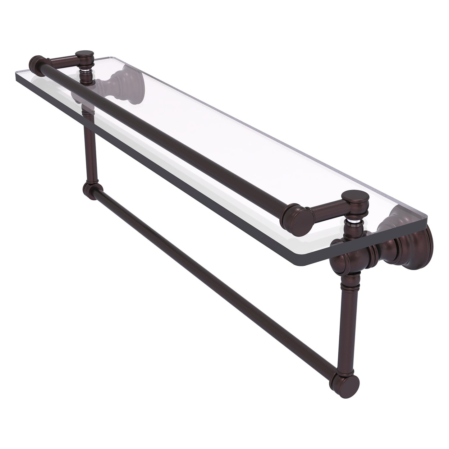 Allied Brass Carolina 22" x 5.54" Antique Bronze Solid Brass Gallery Glass Shelf With Integrated Towel Bar