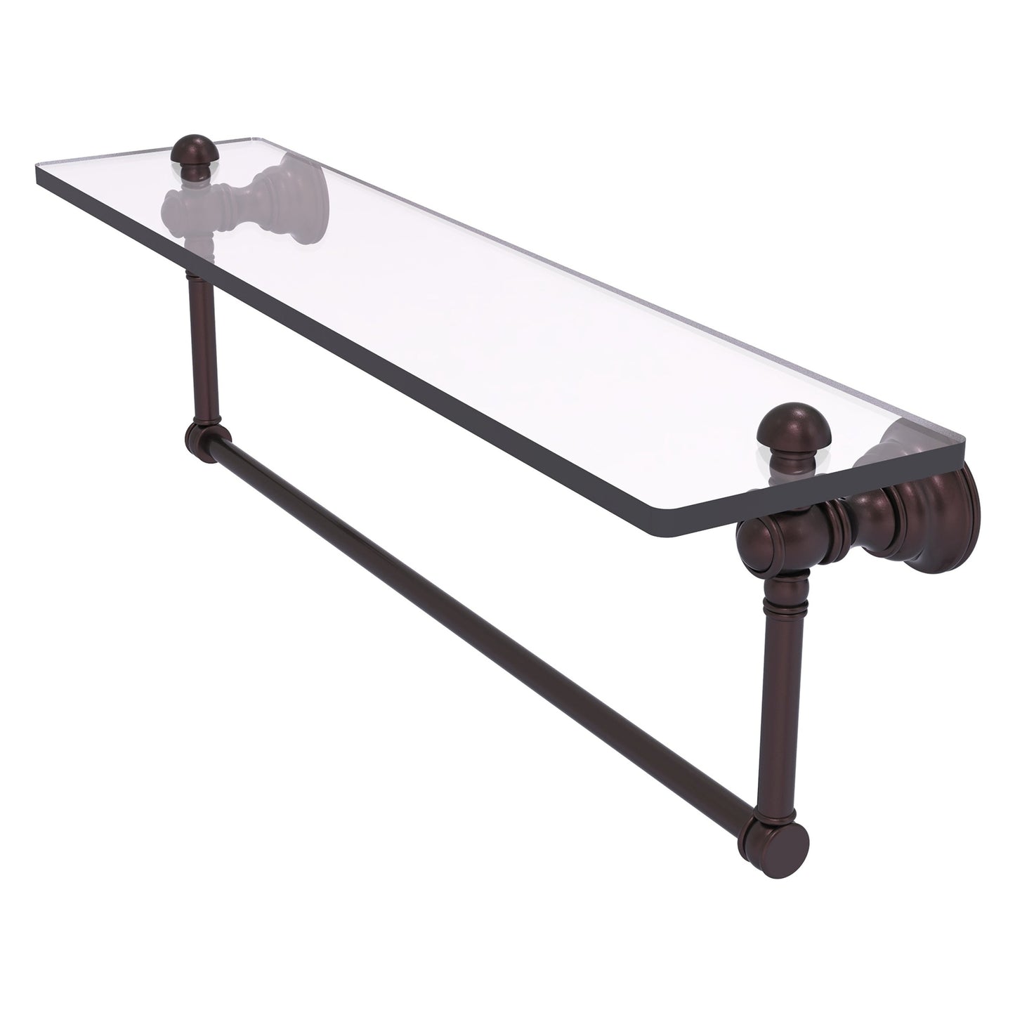 Allied Brass Carolina 22" x 5.54" Antique Bronze Solid Brass Glass Shelf With Integrated Towel Bar