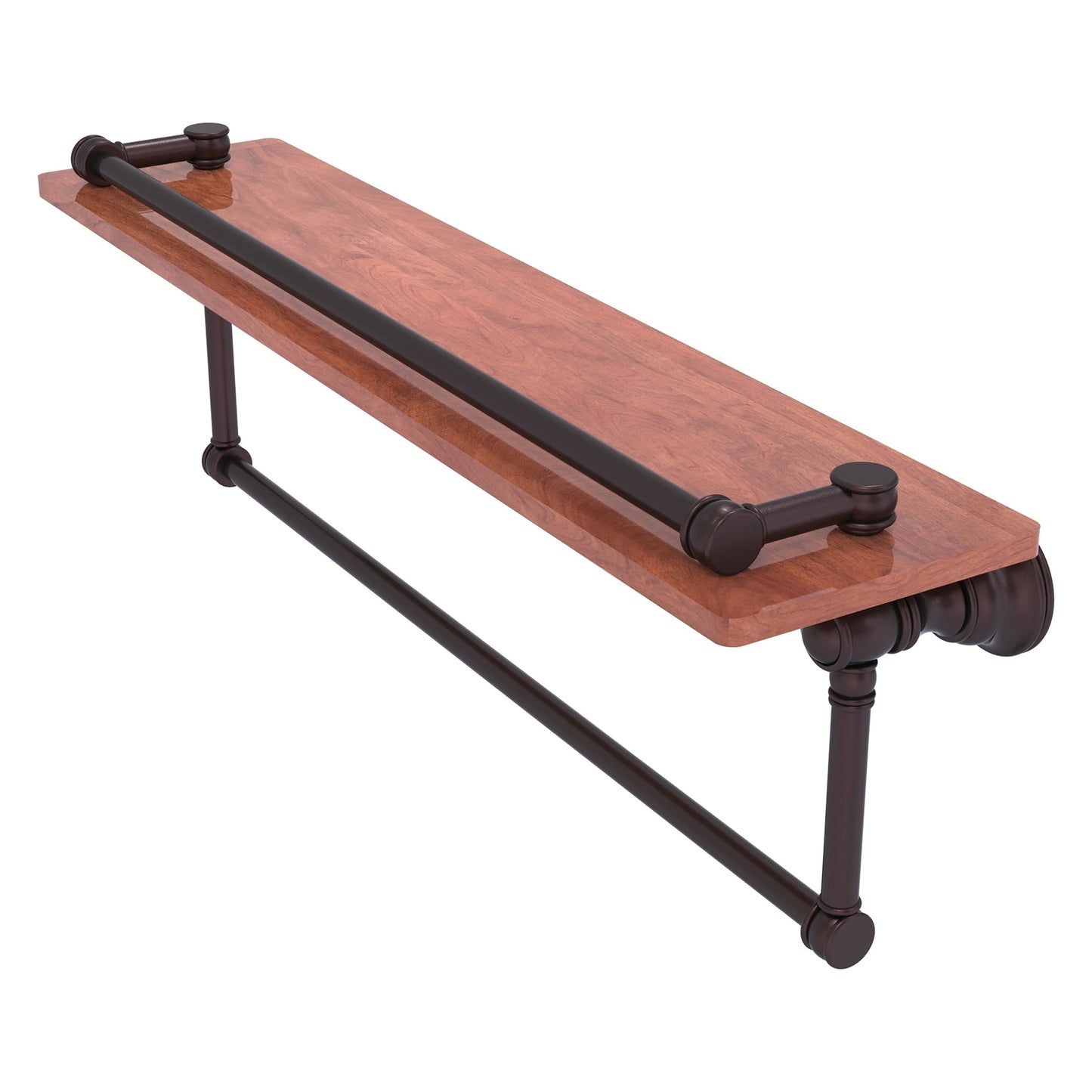 Allied Brass Carolina 22" x 5.54" Antique Bronze Solid Brass Wood Gallery Shelf With Towel Bar