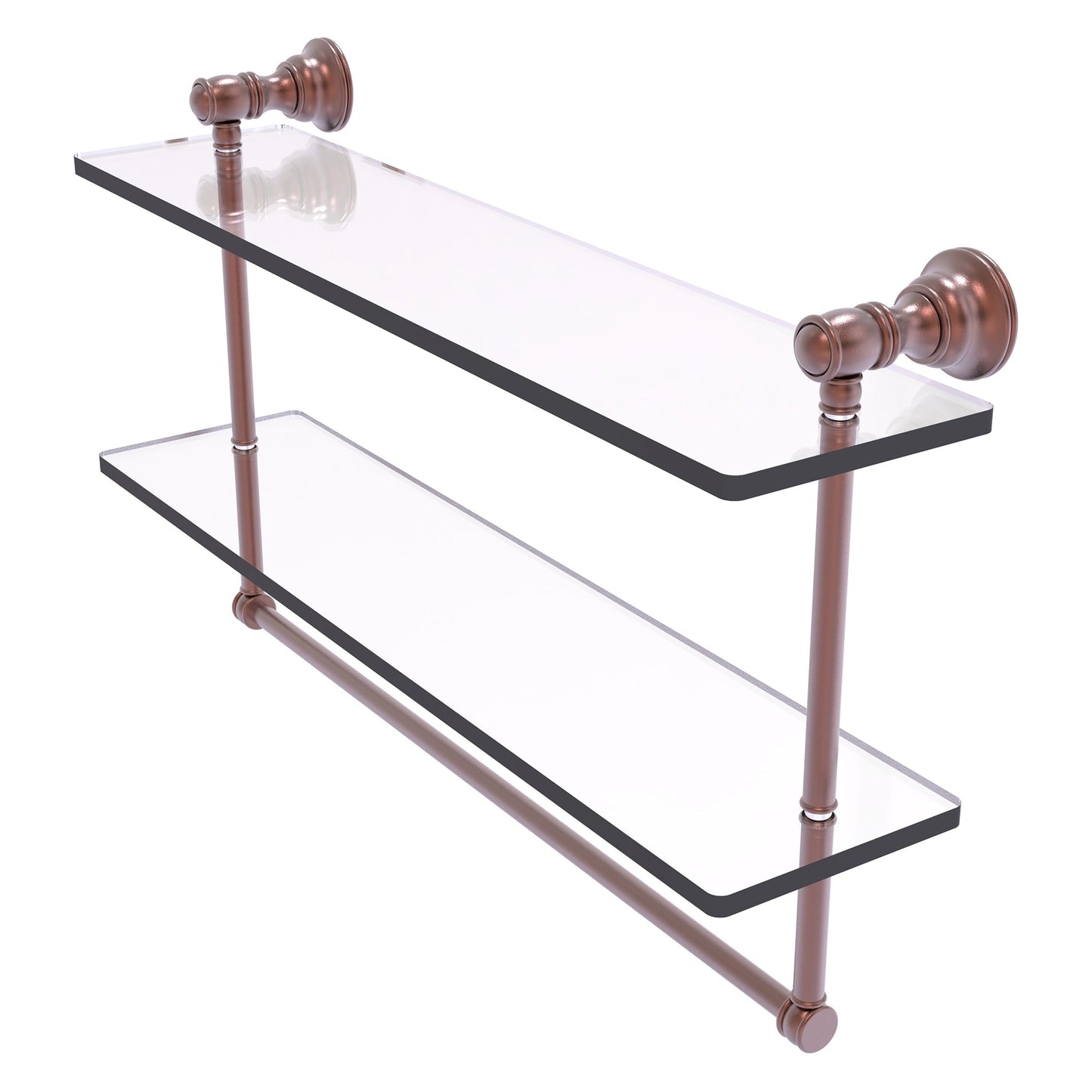 Allied Brass Carolina 22" x 5.54" Antique Copper Solid Brass Double Glass Shelf With Towel Bar