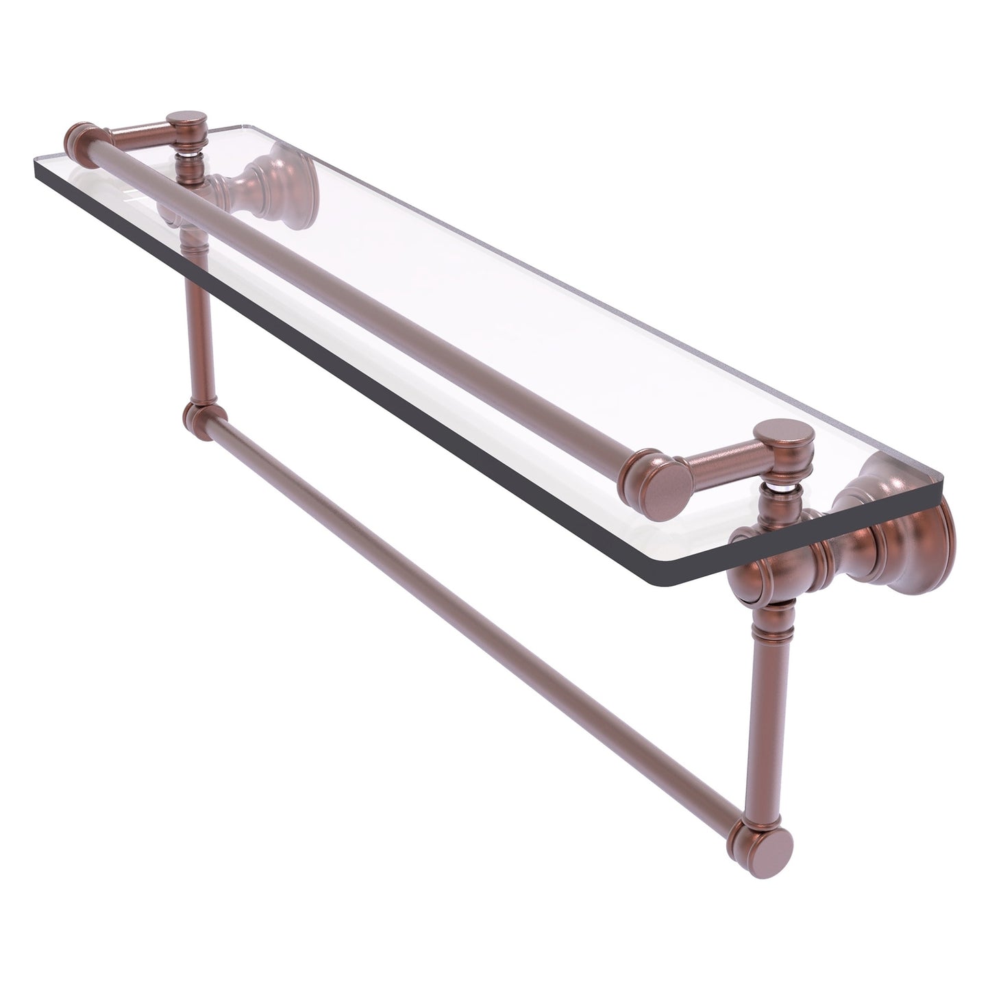 Allied Brass Carolina 22" x 5.54" Antique Copper Solid Brass Gallery Glass Shelf With Integrated Towel Bar