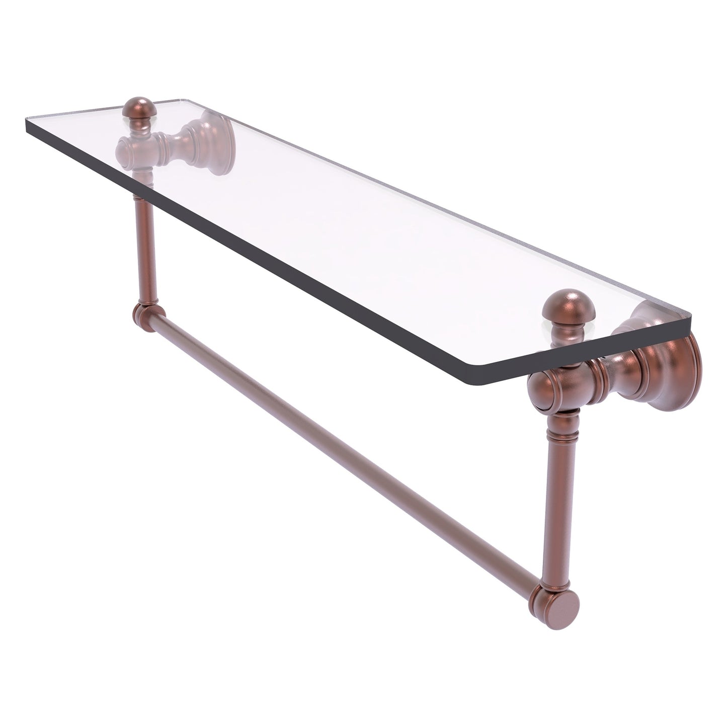 Allied Brass Carolina 22" x 5.54" Antique Copper Solid Brass Glass Shelf With Integrated Towel Bar