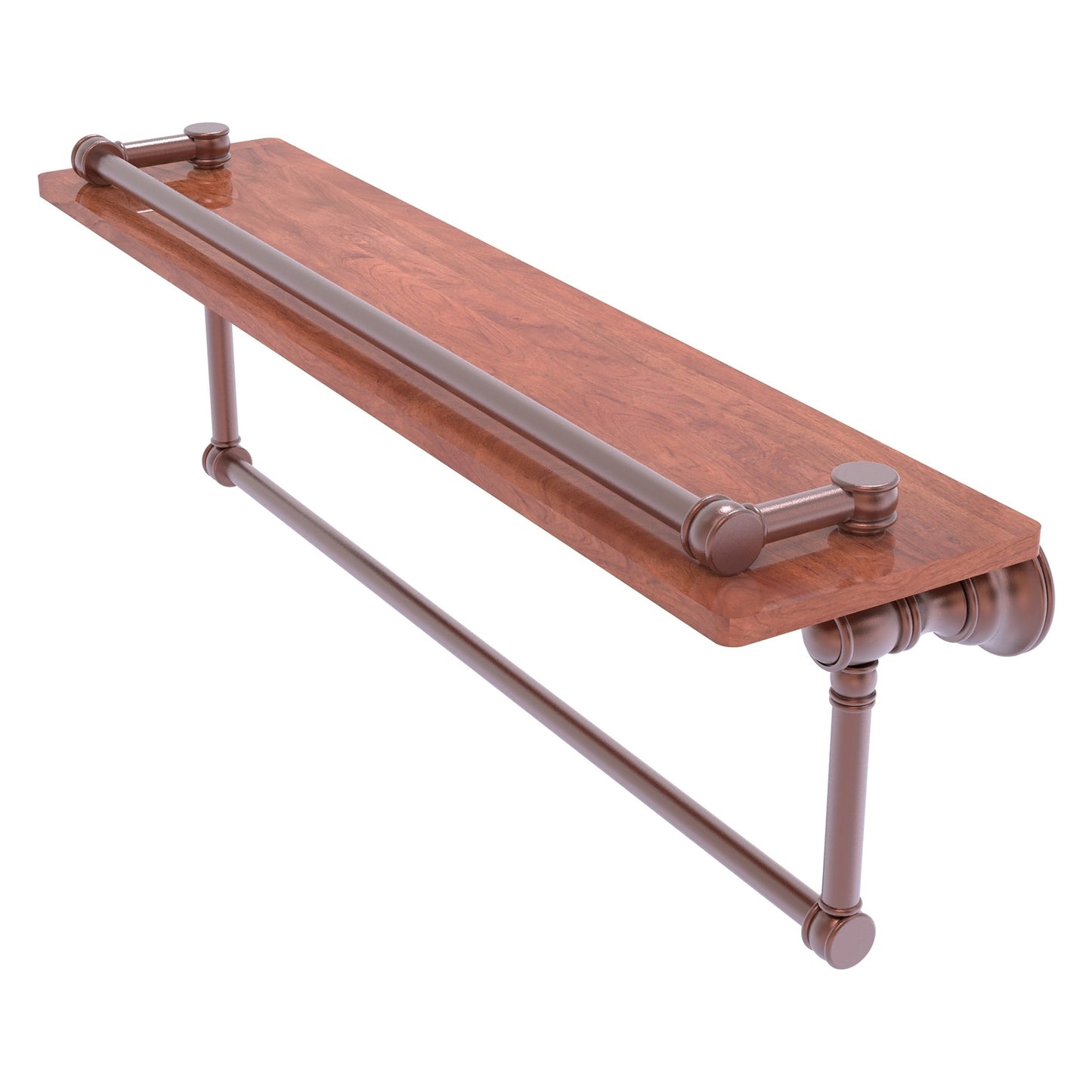Allied Brass Carolina 22" x 5.54" Antique Copper Solid Brass Wood Gallery Shelf With Towel Bar