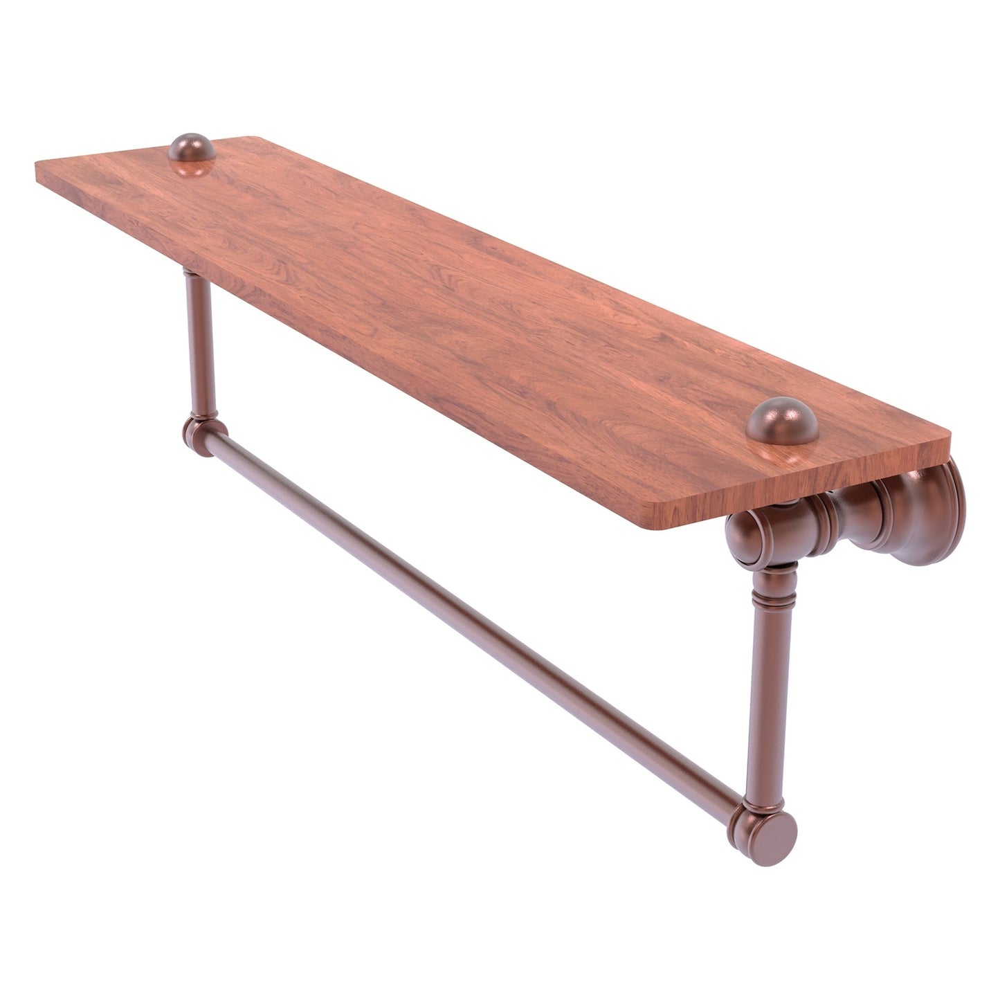 Allied Brass Carolina 22" x 5.54" Antique Copper Solid Brass Wood Shelf With Integrated Towel Bar