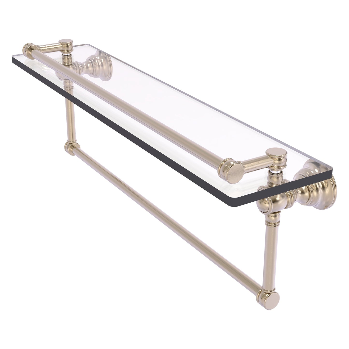Allied Brass Carolina 22" x 5.54" Antique Pewter Solid Brass Gallery Glass Shelf With Integrated Towel Bar