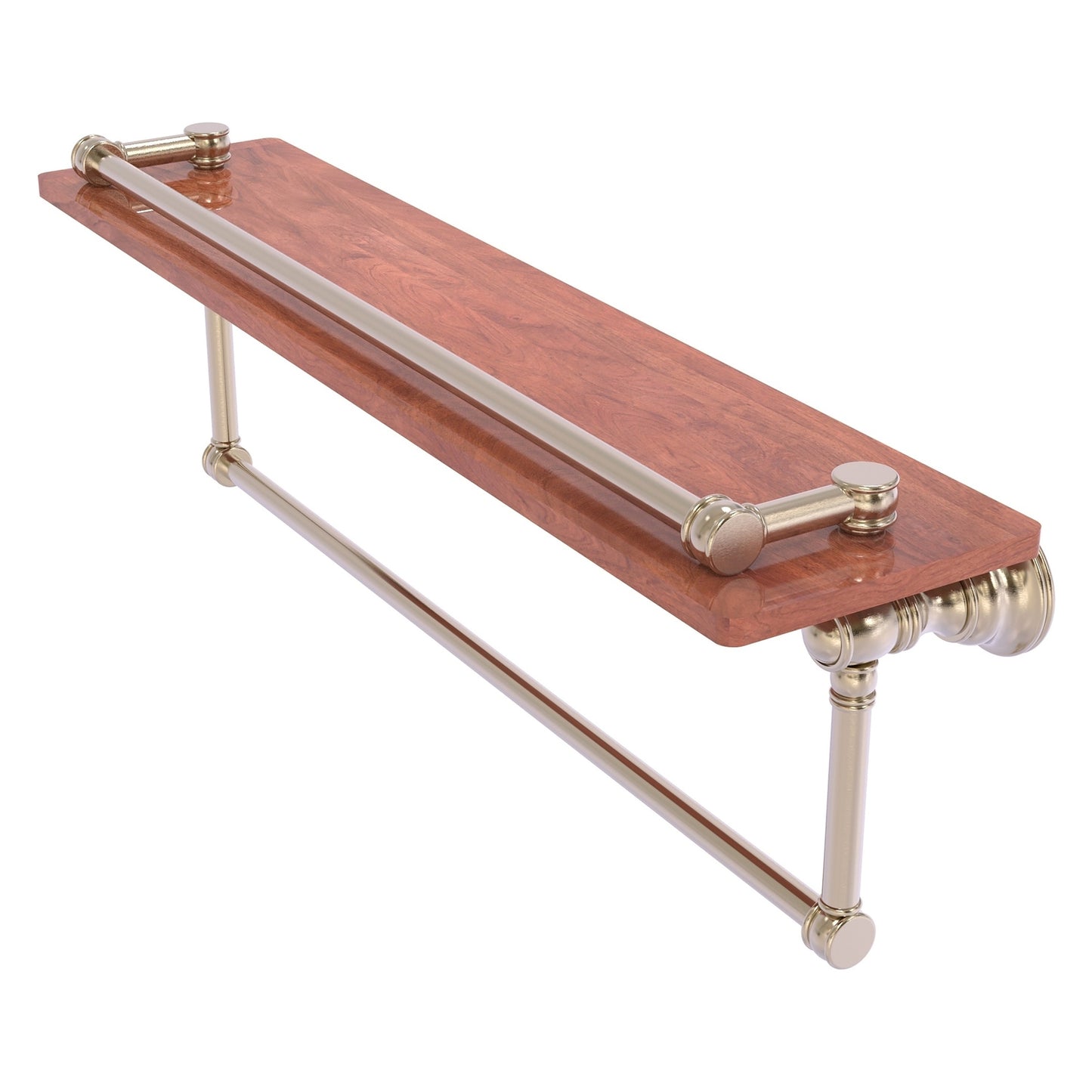 Allied Brass Carolina 22" x 5.54" Antique Pewter Solid Brass Wood Gallery Shelf With Towel Bar