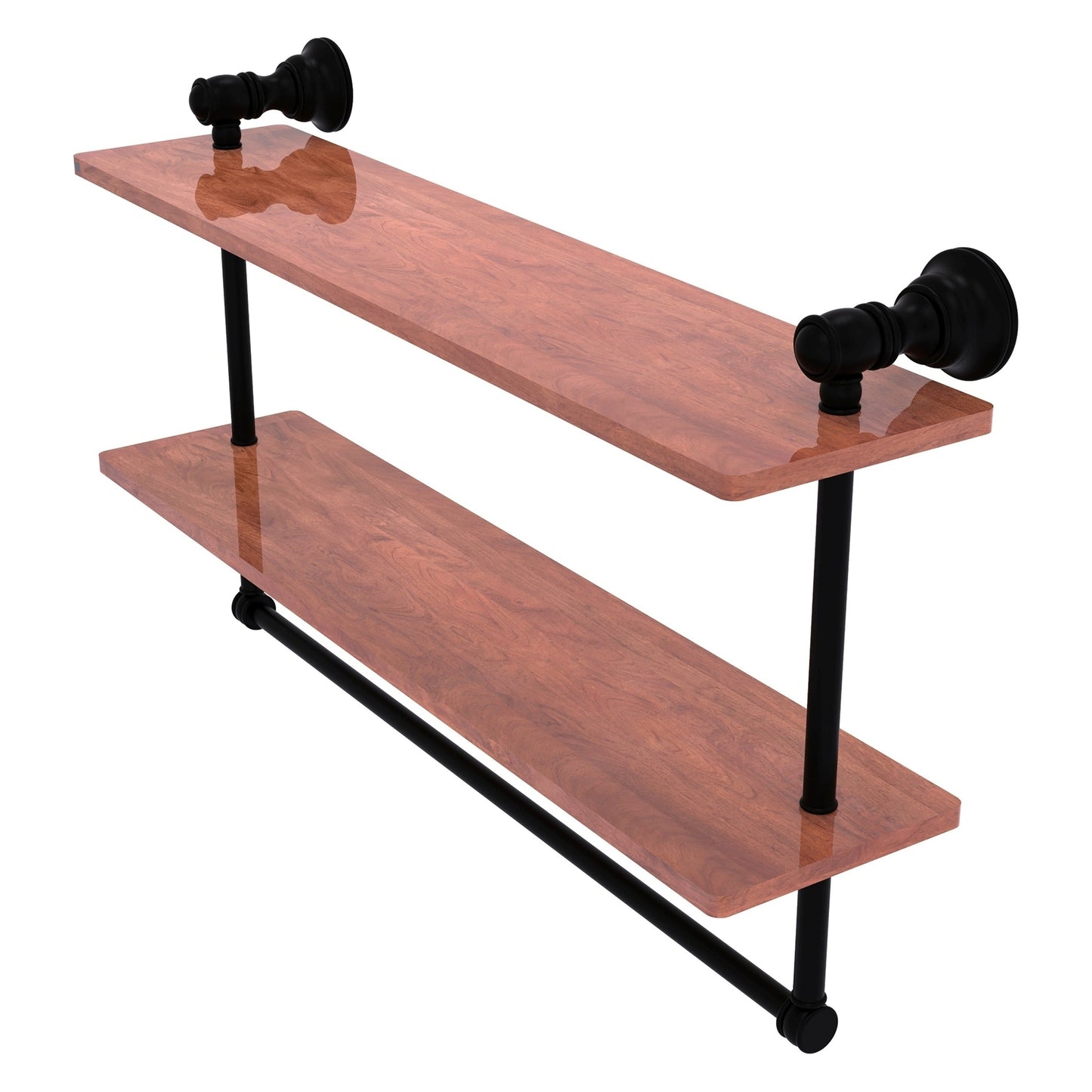Allied Brass Carolina 22" x 5.54" Matte Black Solid Brass Double Wood Shelf With Towel Bar