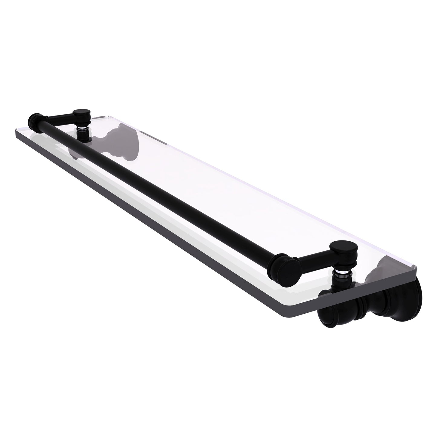 Allied Brass Carolina 22" x 5.54" Matte Black Solid Brass Glass Shelf With Gallery Rail