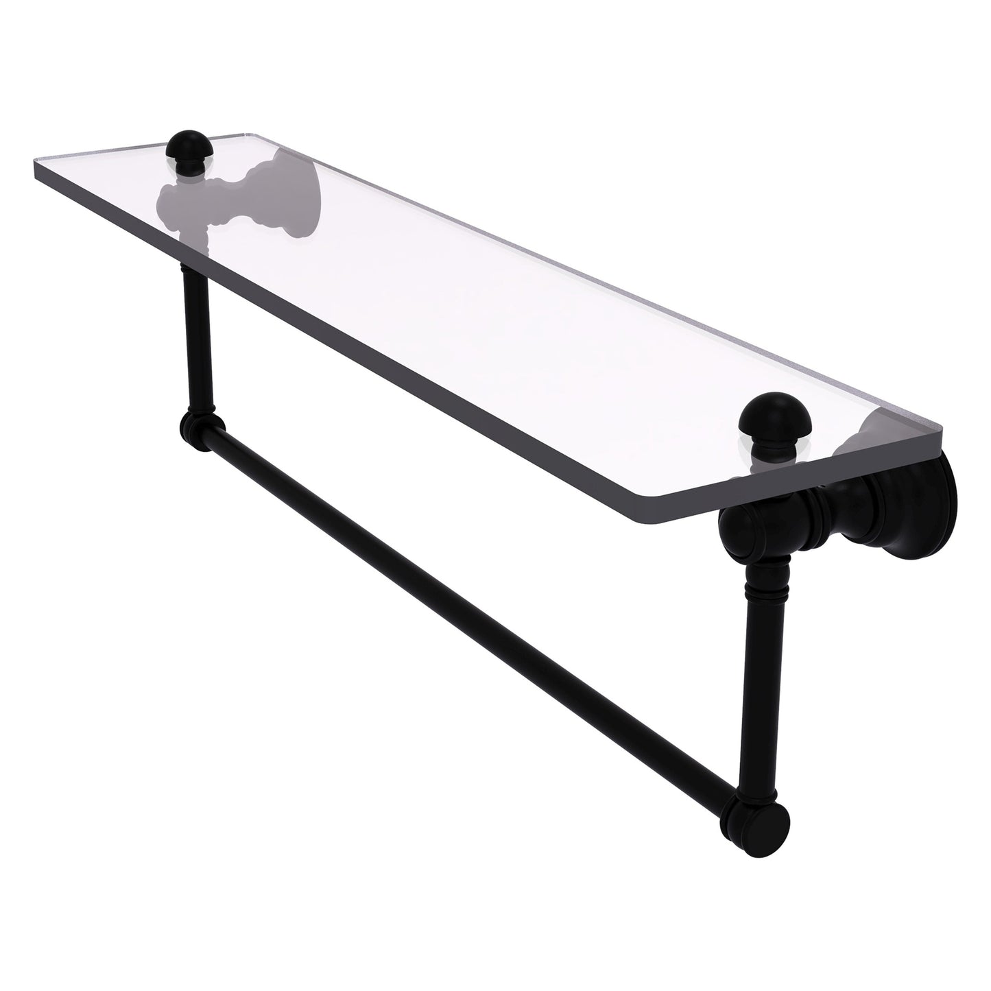 Allied Brass Carolina 22" x 5.54" Matte Black Solid Brass Glass Shelf With Integrated Towel Bar
