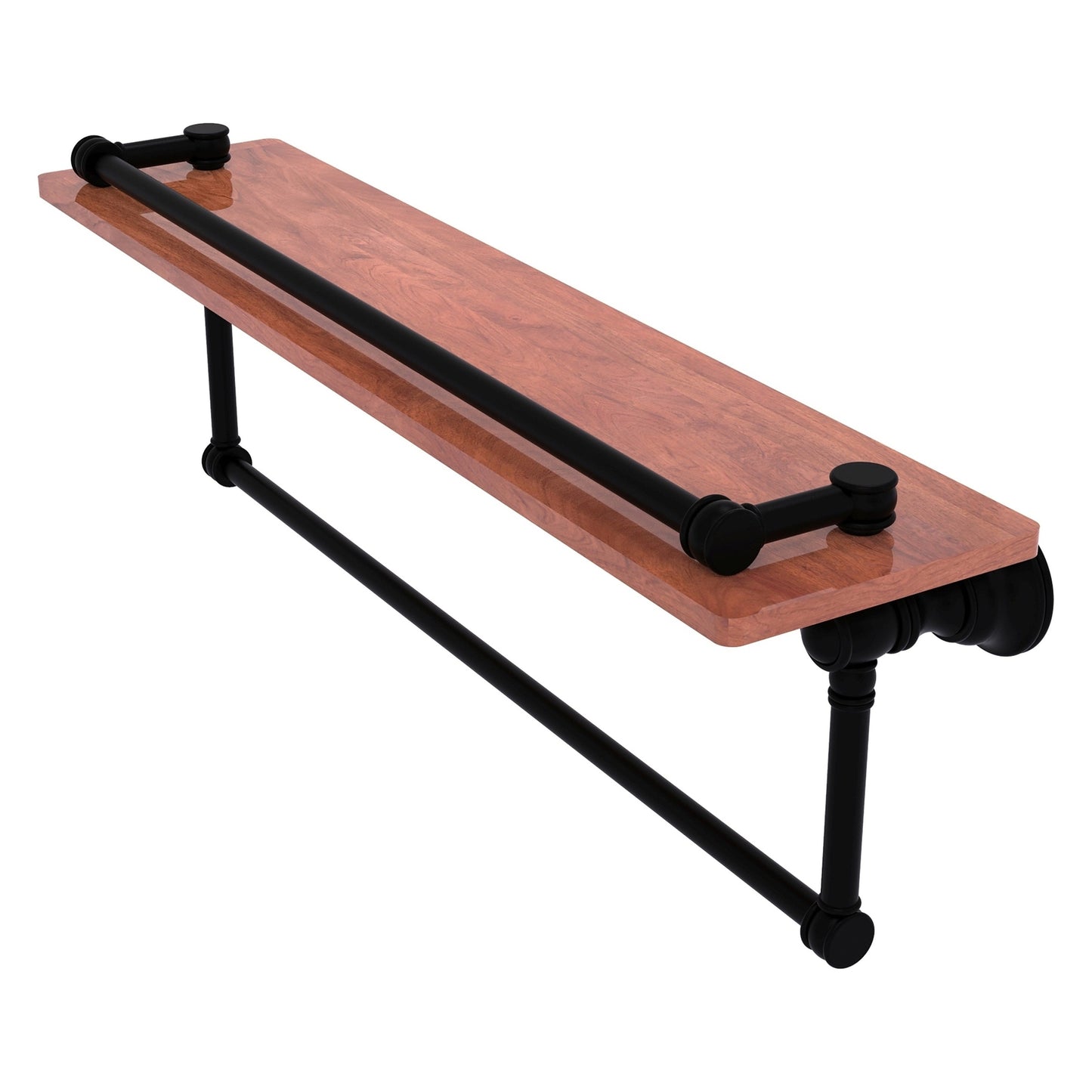 Allied Brass Carolina 22" x 5.54" Matte Black Solid Brass Wood Gallery Shelf With Towel Bar