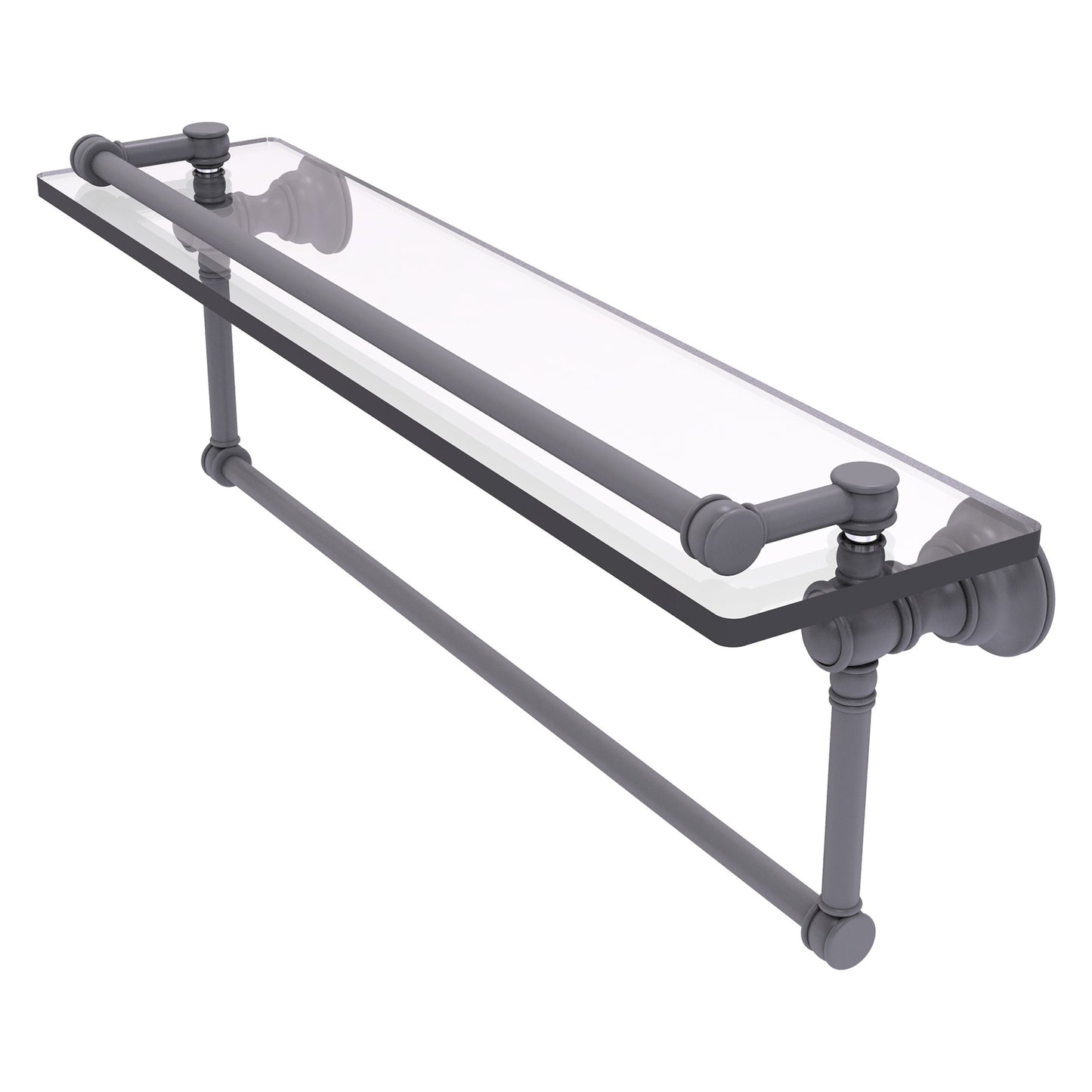 Allied Brass Carolina 22" x 5.54" Matte Gray Solid Brass Gallery Glass Shelf With Integrated Towel Bar